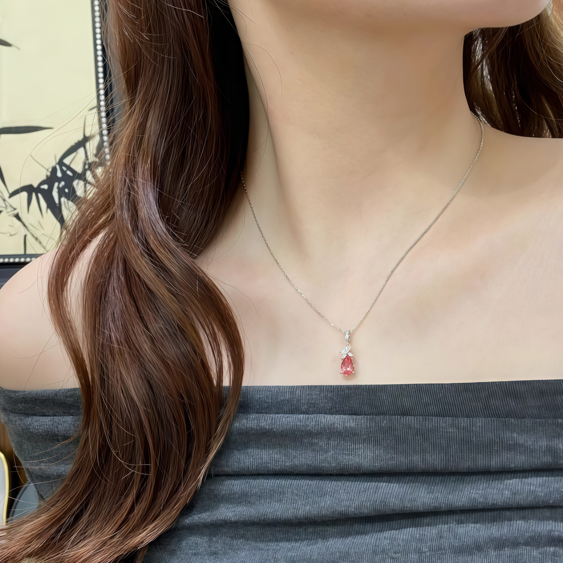 Sakura Whisper Pear Pink Bow Necklace