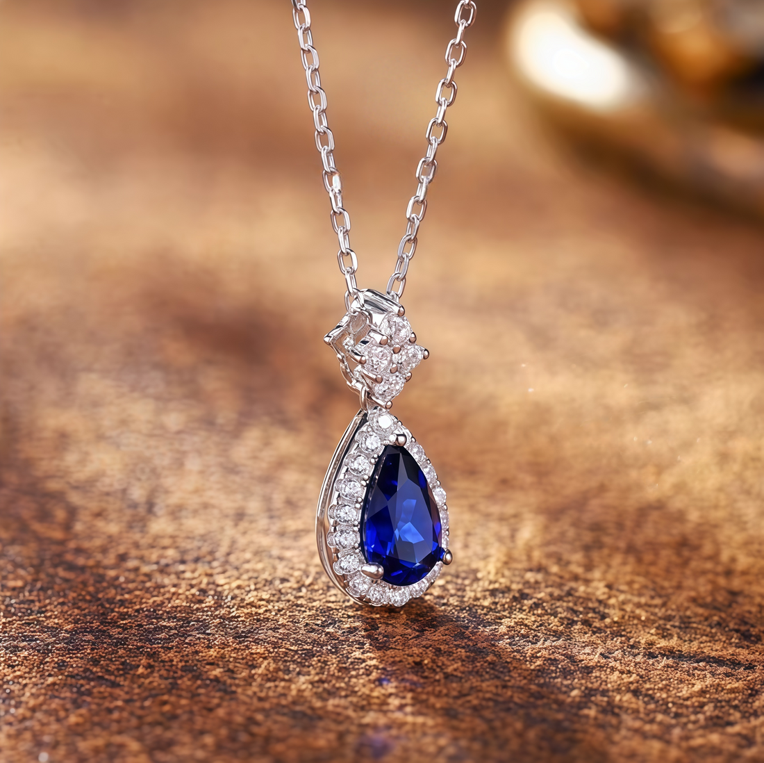 Midnight Starlight Royal Blue Pear Halo Pendant