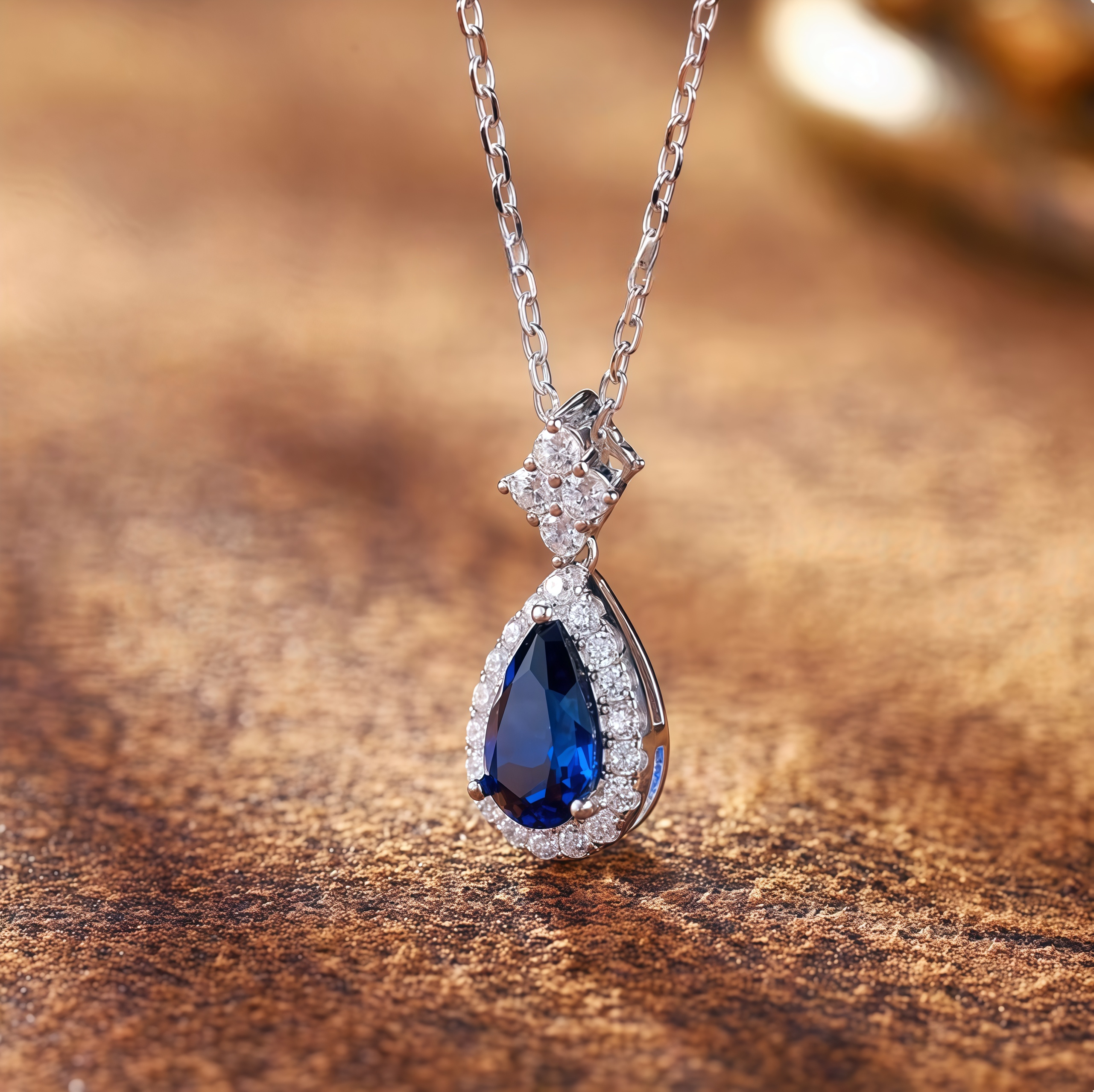 Midnight Starlight Royal Blue Pear Halo Pendant