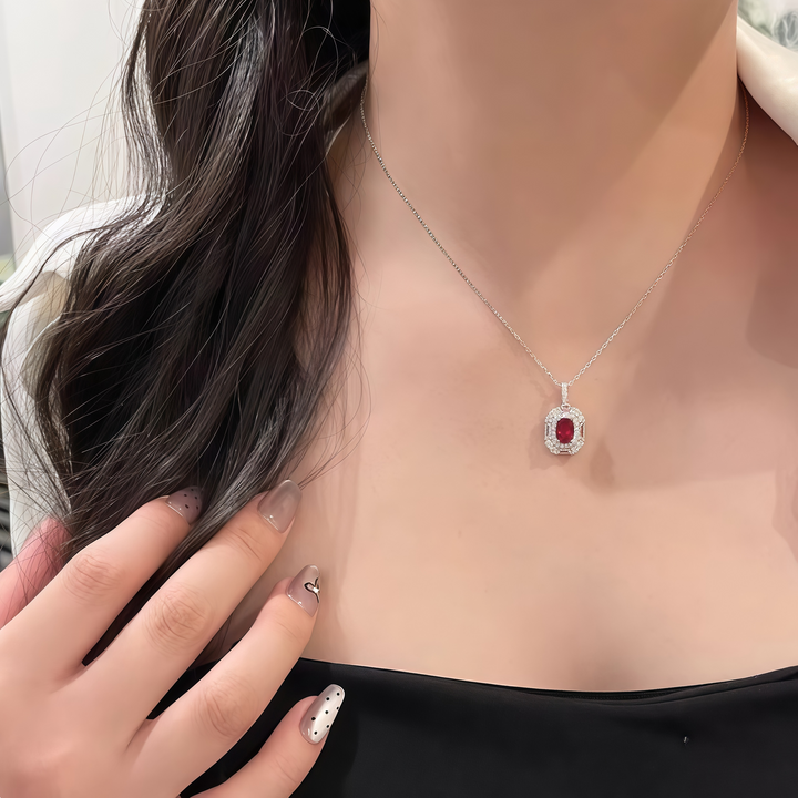Scarlet Crown Cushion Ruby Halo Necklace