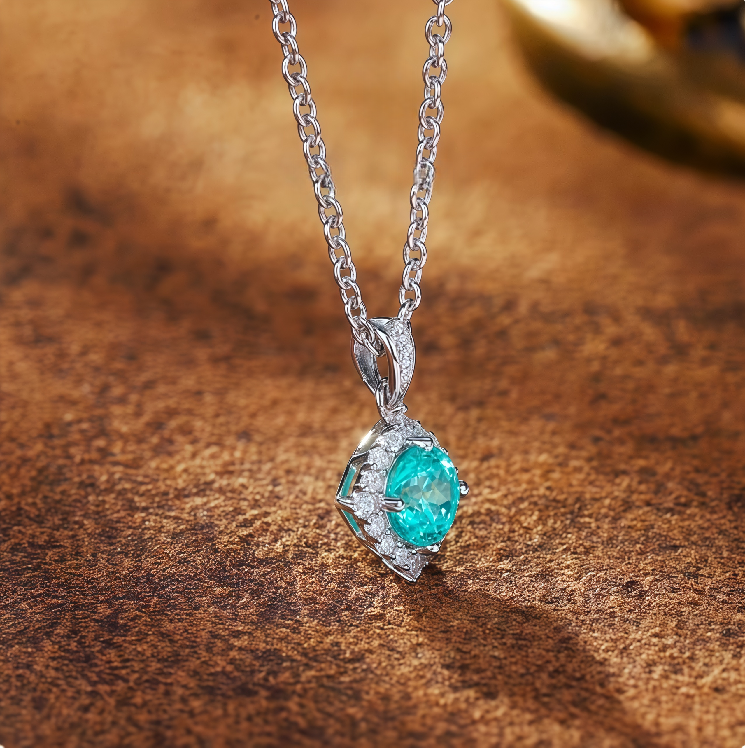Ice Teal Halo Diamond-Shaped Pendant