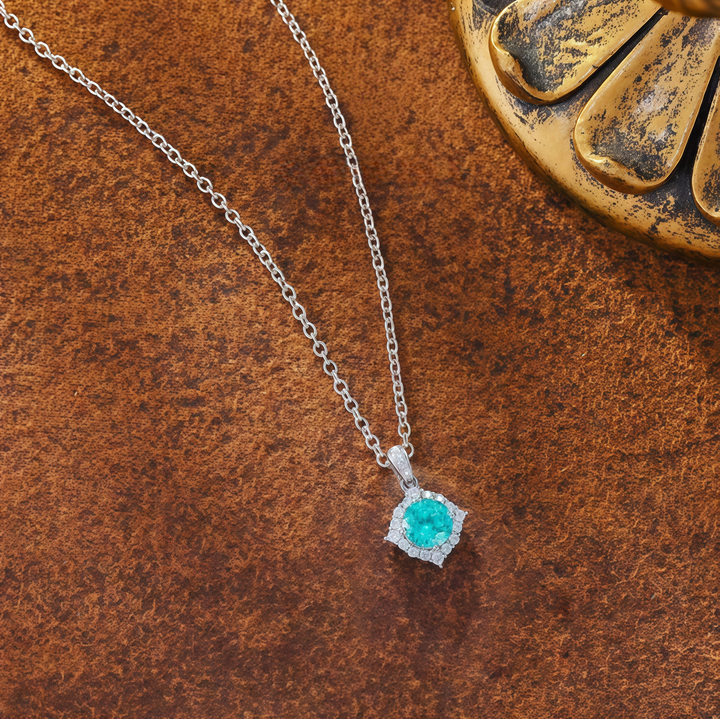 Ice Teal Halo Diamond-Shaped Pendant