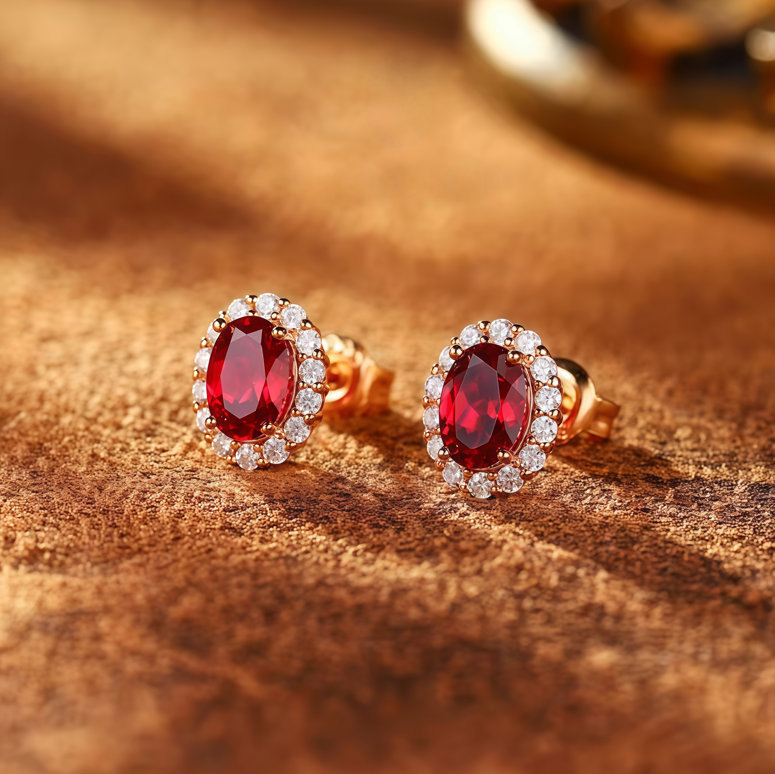 Royal Red Oval Halo Stud Earrings