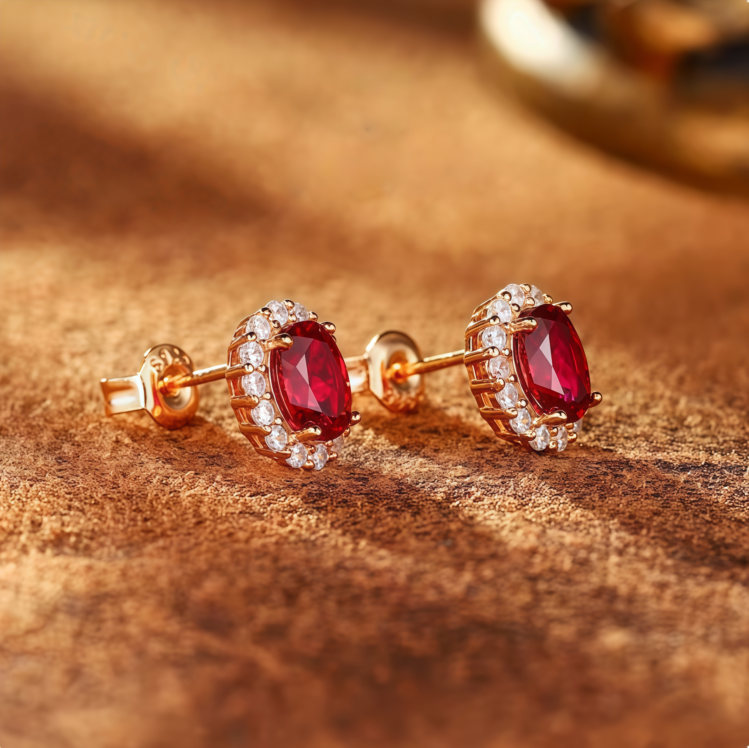 Royal Red Oval Halo Stud Earrings