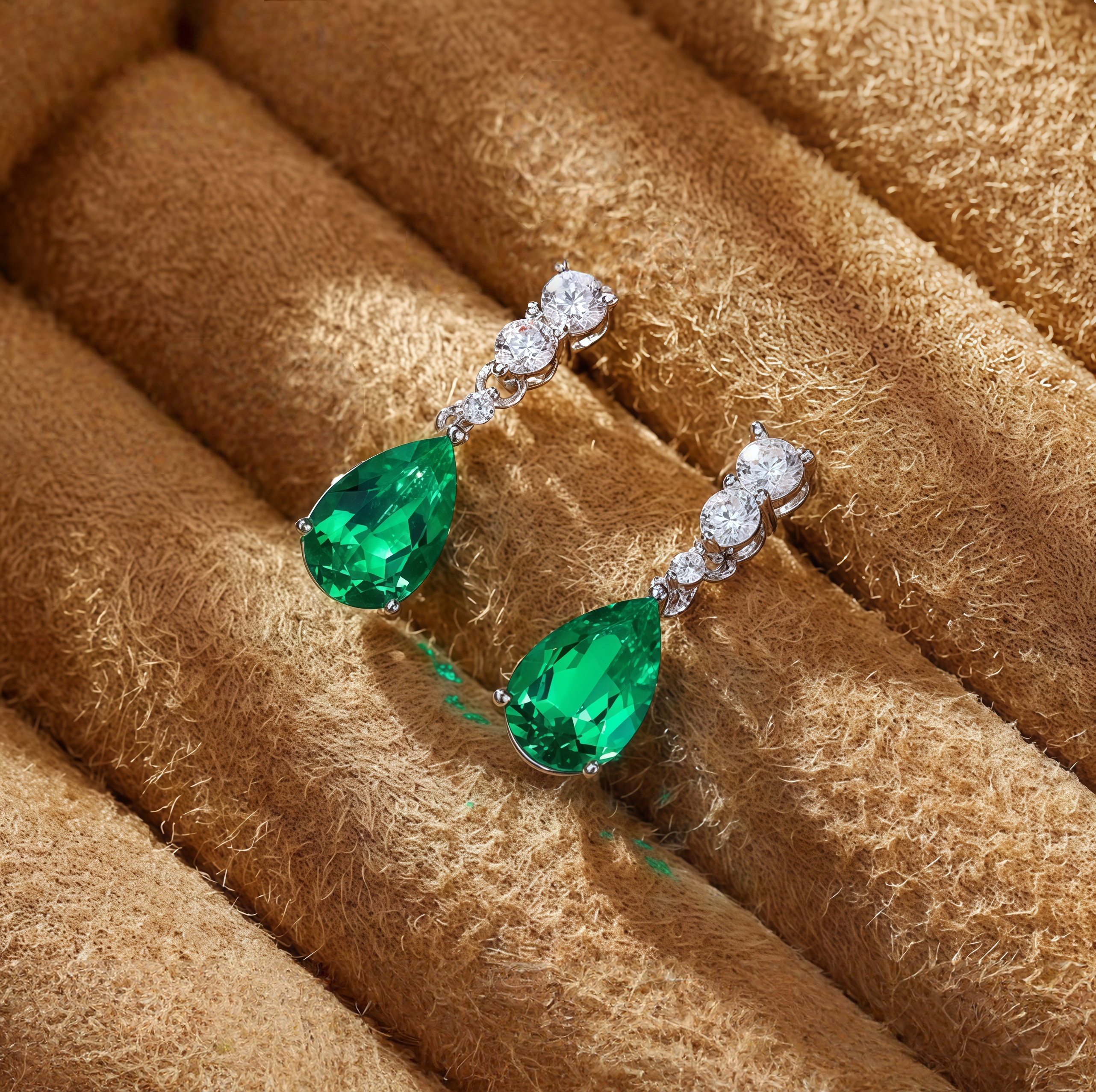 Teardrop-shaped emerald green earrings