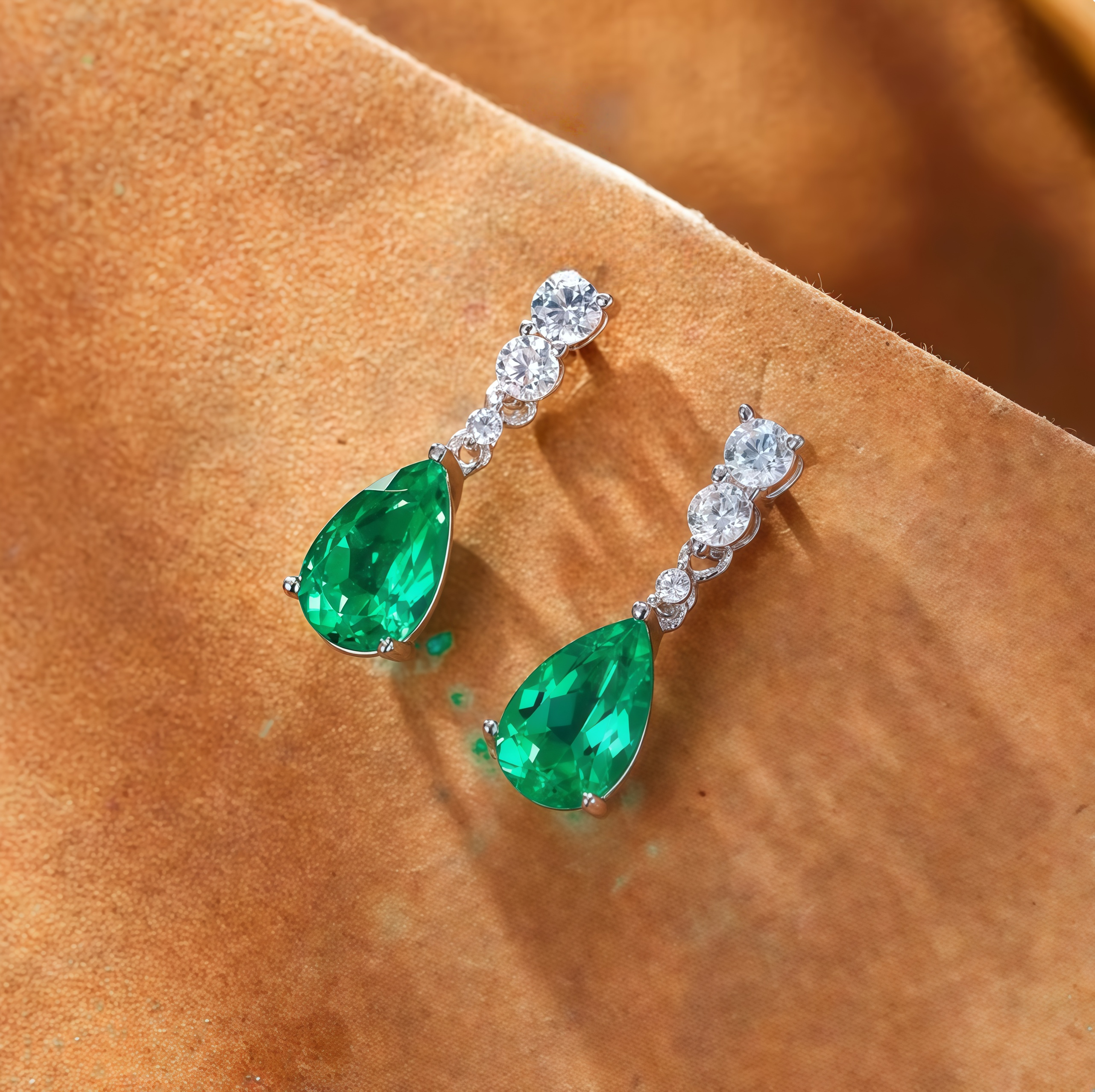 Teardrop-shaped emerald green earrings