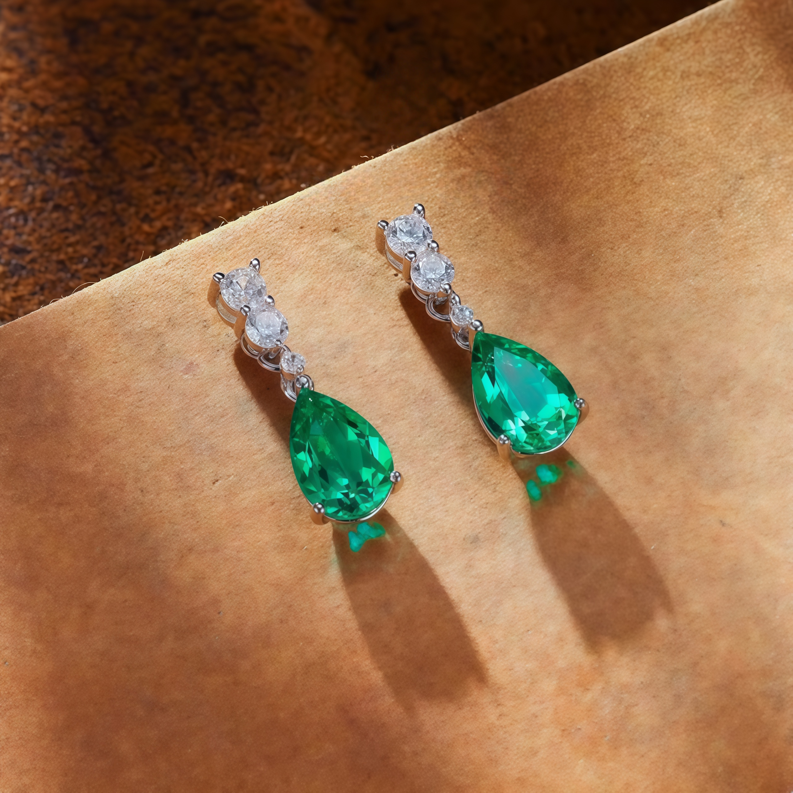 Teardrop-shaped emerald green earrings