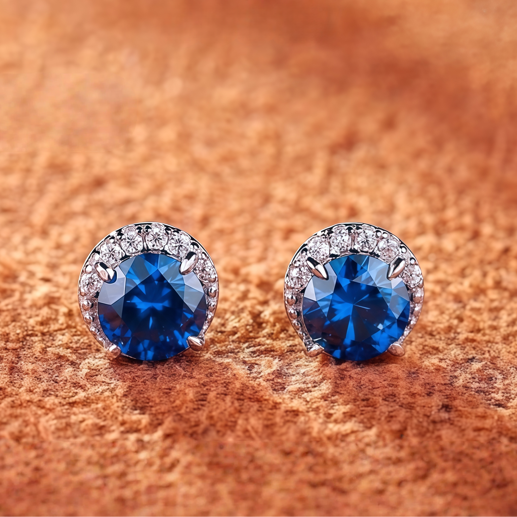 Royal Blue Circular Halo Stud Earrings
