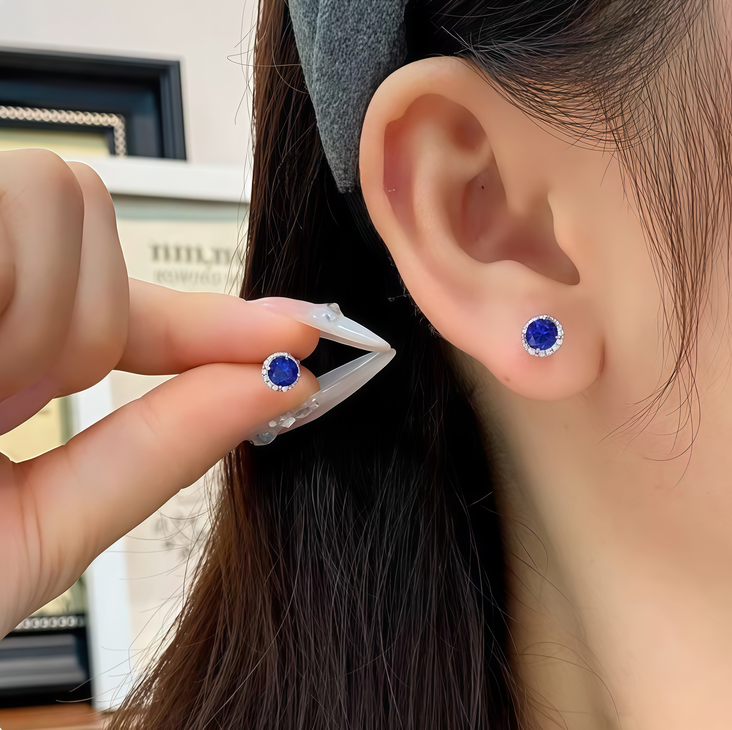 Royal Blue Circular Halo Stud Earrings