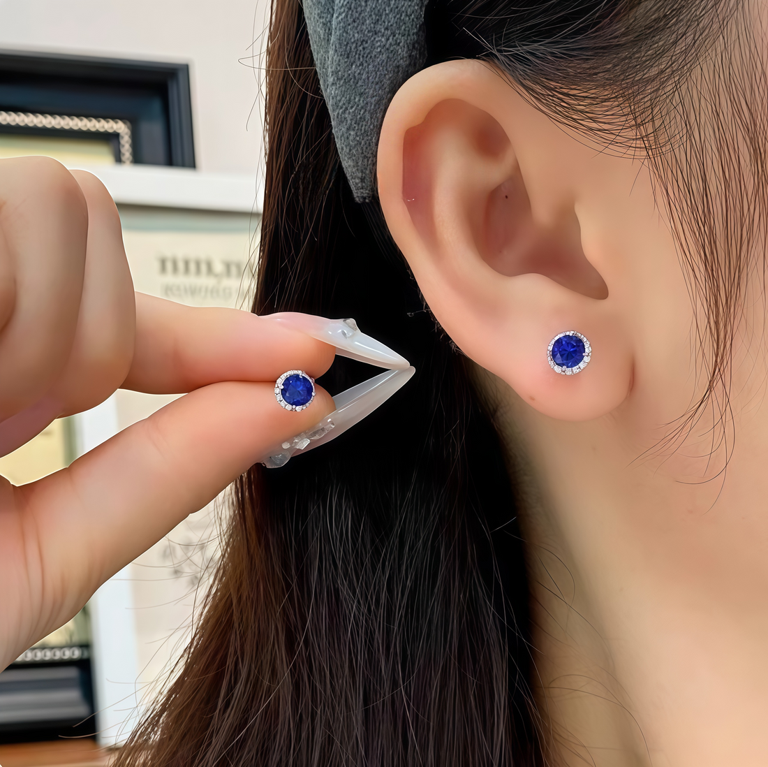 Royal Blue Circular Halo Stud Earrings