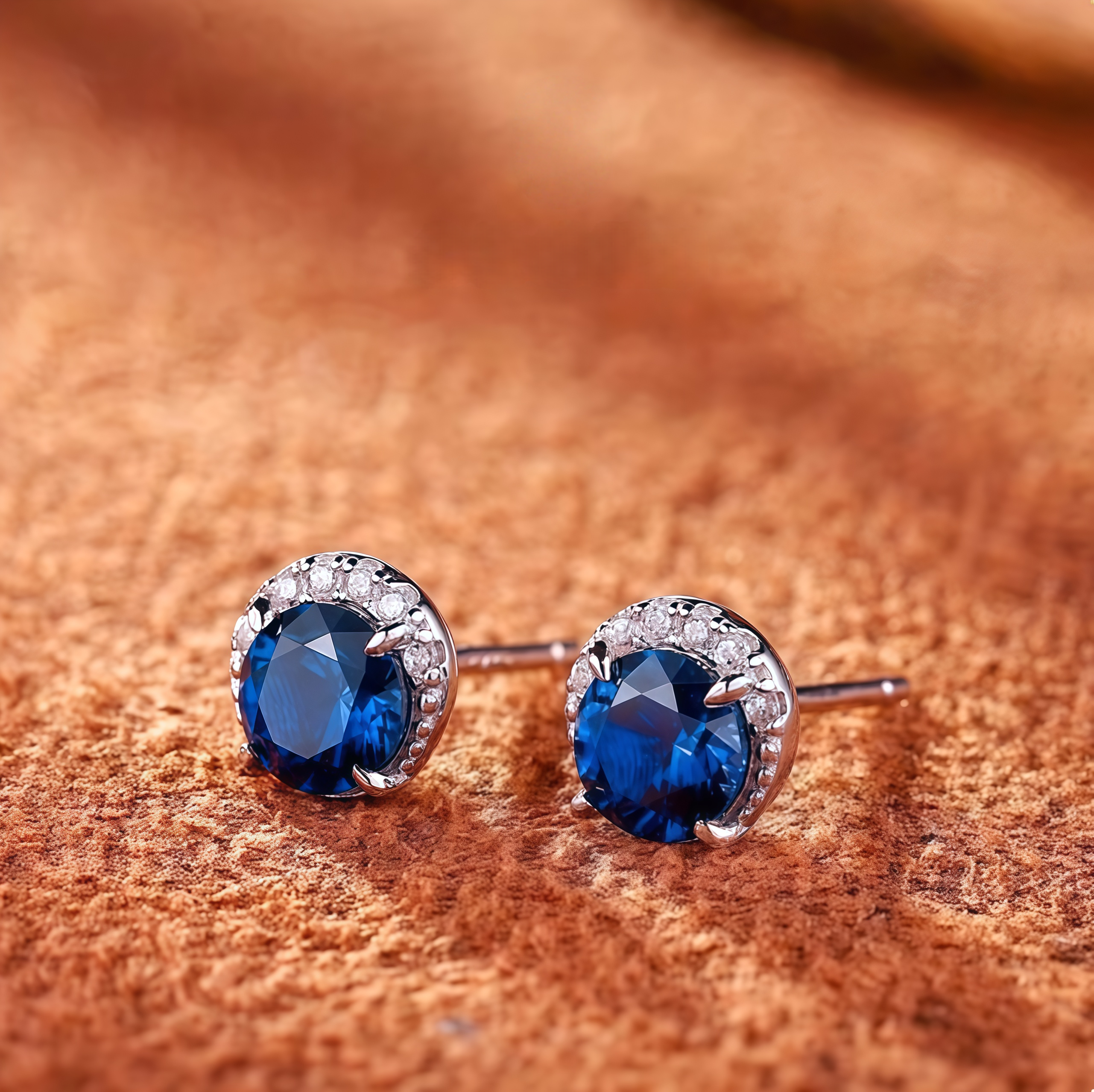 Royal Blue Circular Halo Stud Earrings