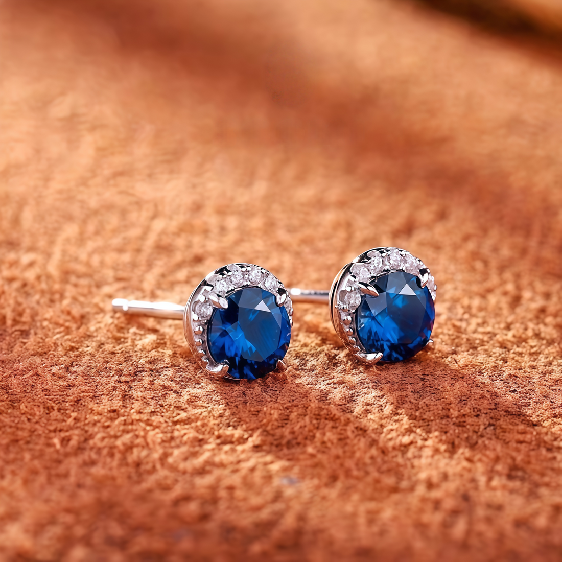Royal Blue Circular Halo Stud Earrings
