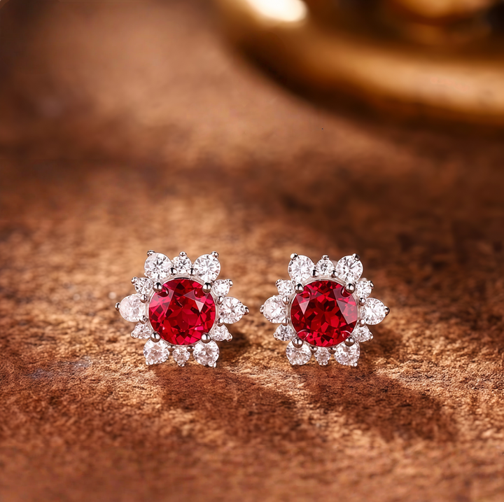 Petal-shaped halo earrings