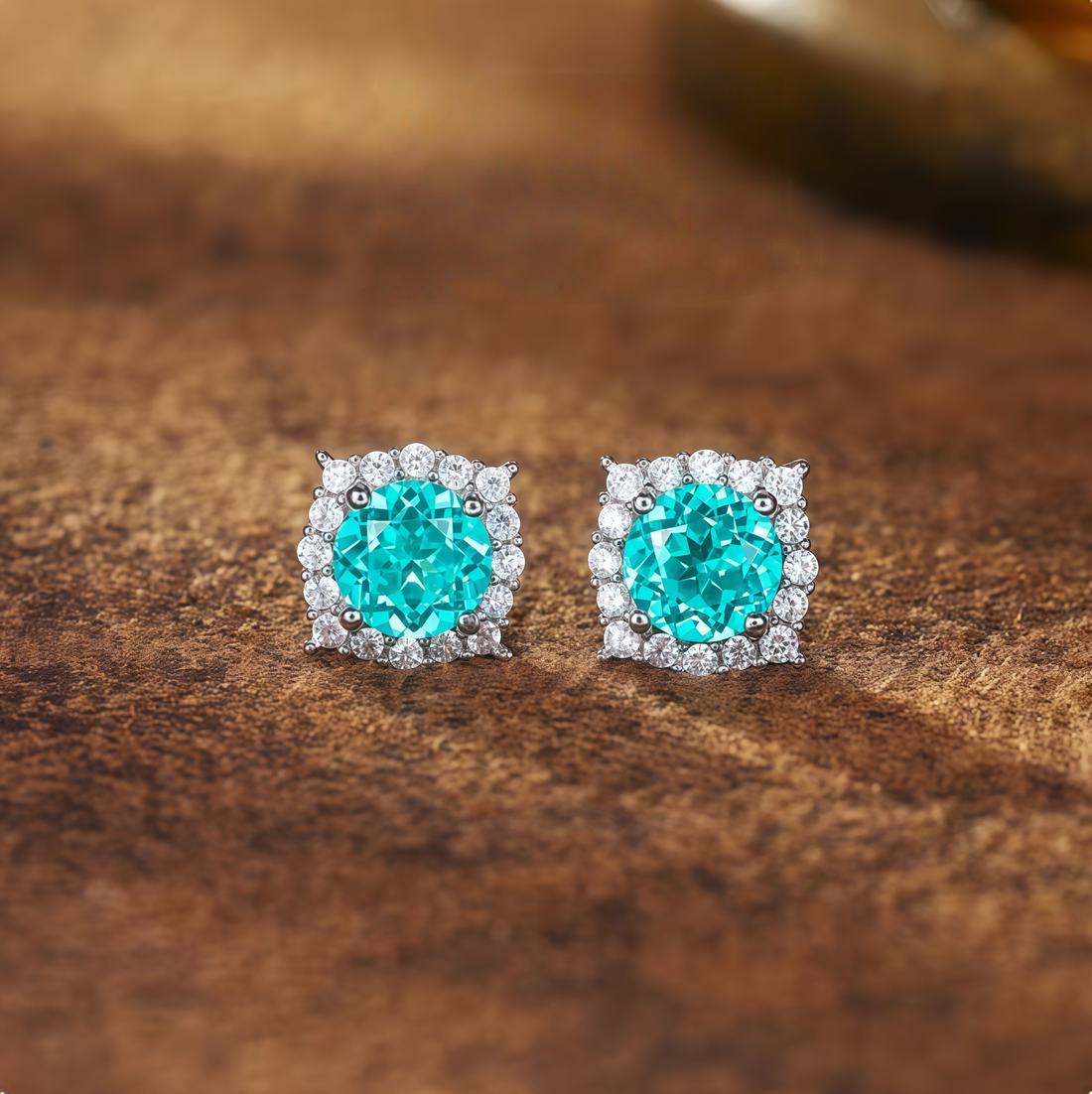 Aquamarine Four-Cornered Floral Crown Earrings