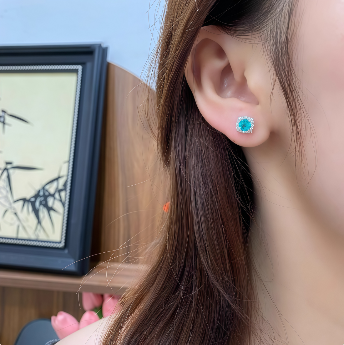 Aquamarine Four-Cornered Floral Crown Earrings