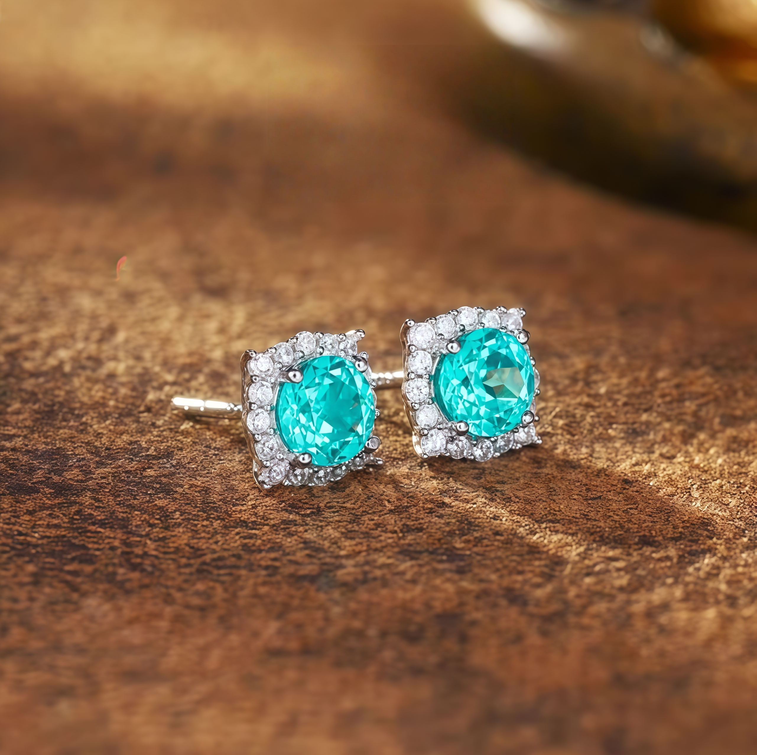 Aquamarine Four-Cornered Floral Crown Earrings