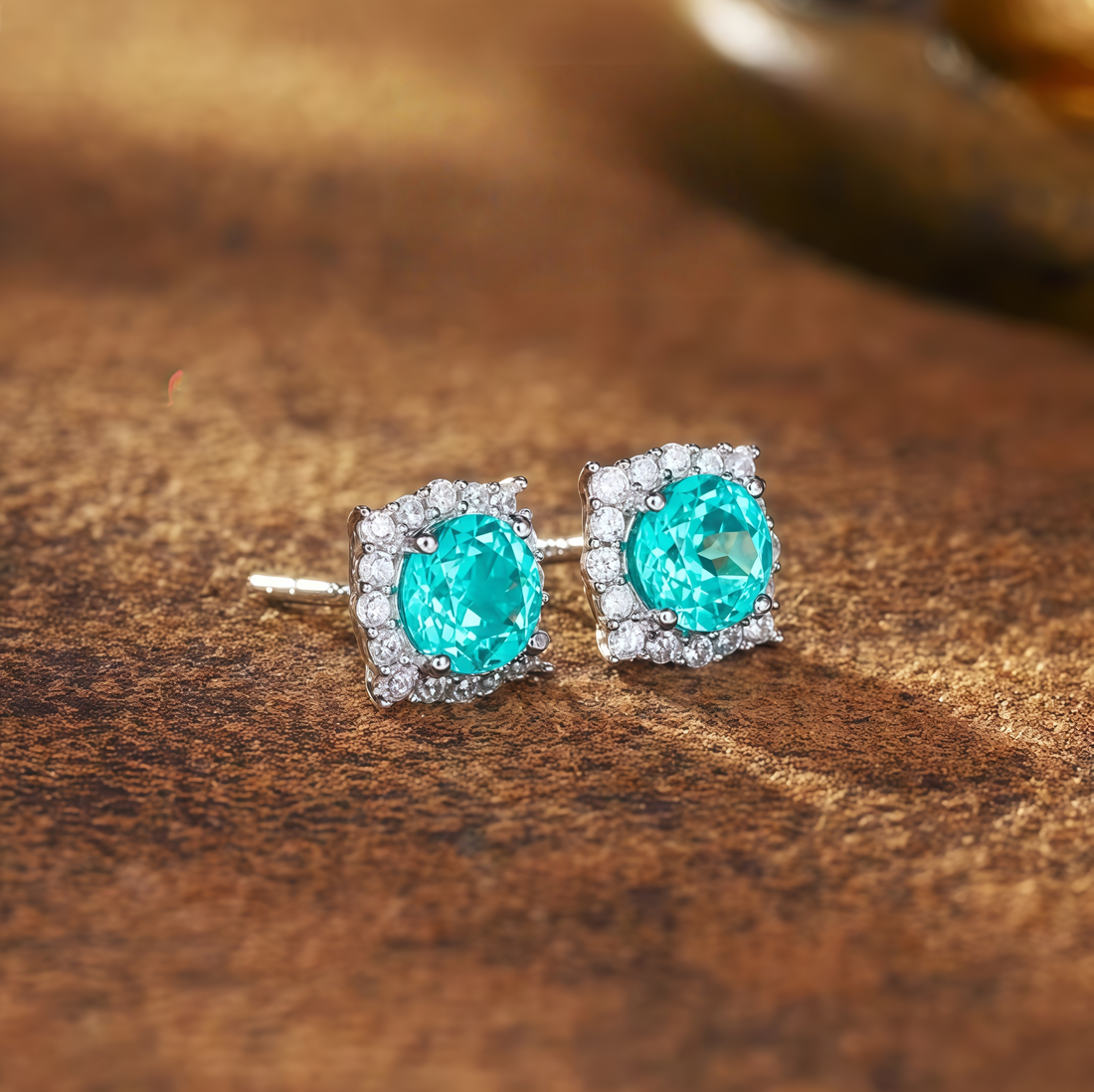 Aquamarine Four-Cornered Floral Crown Earrings