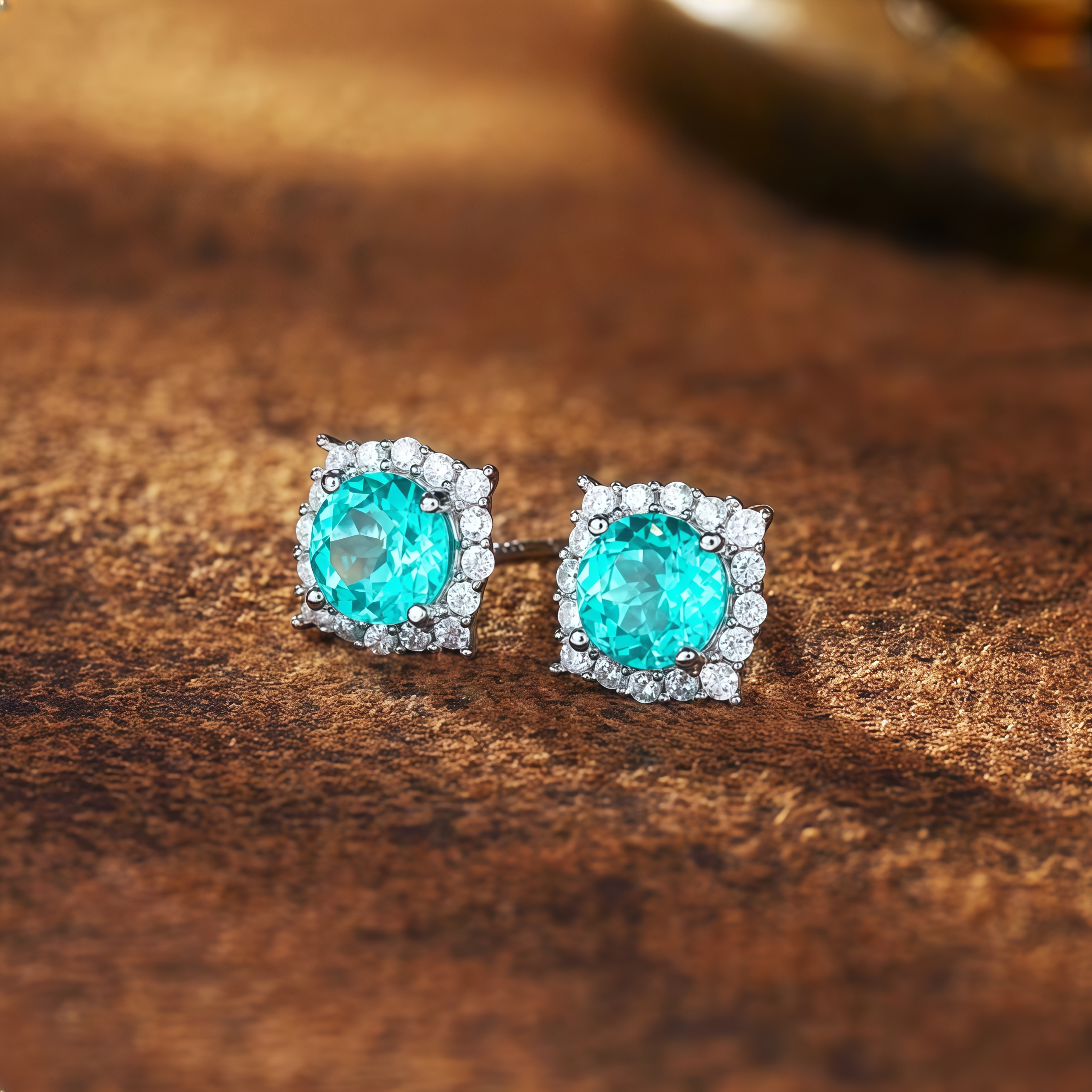 Aquamarine Four-Cornered Floral Crown Earrings