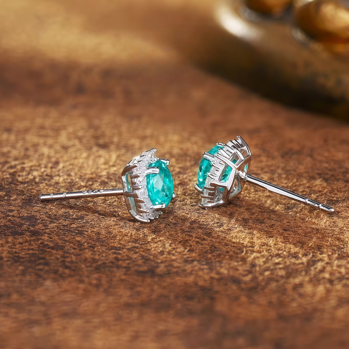 Aquamarine Four-Cornered Floral Crown Earrings