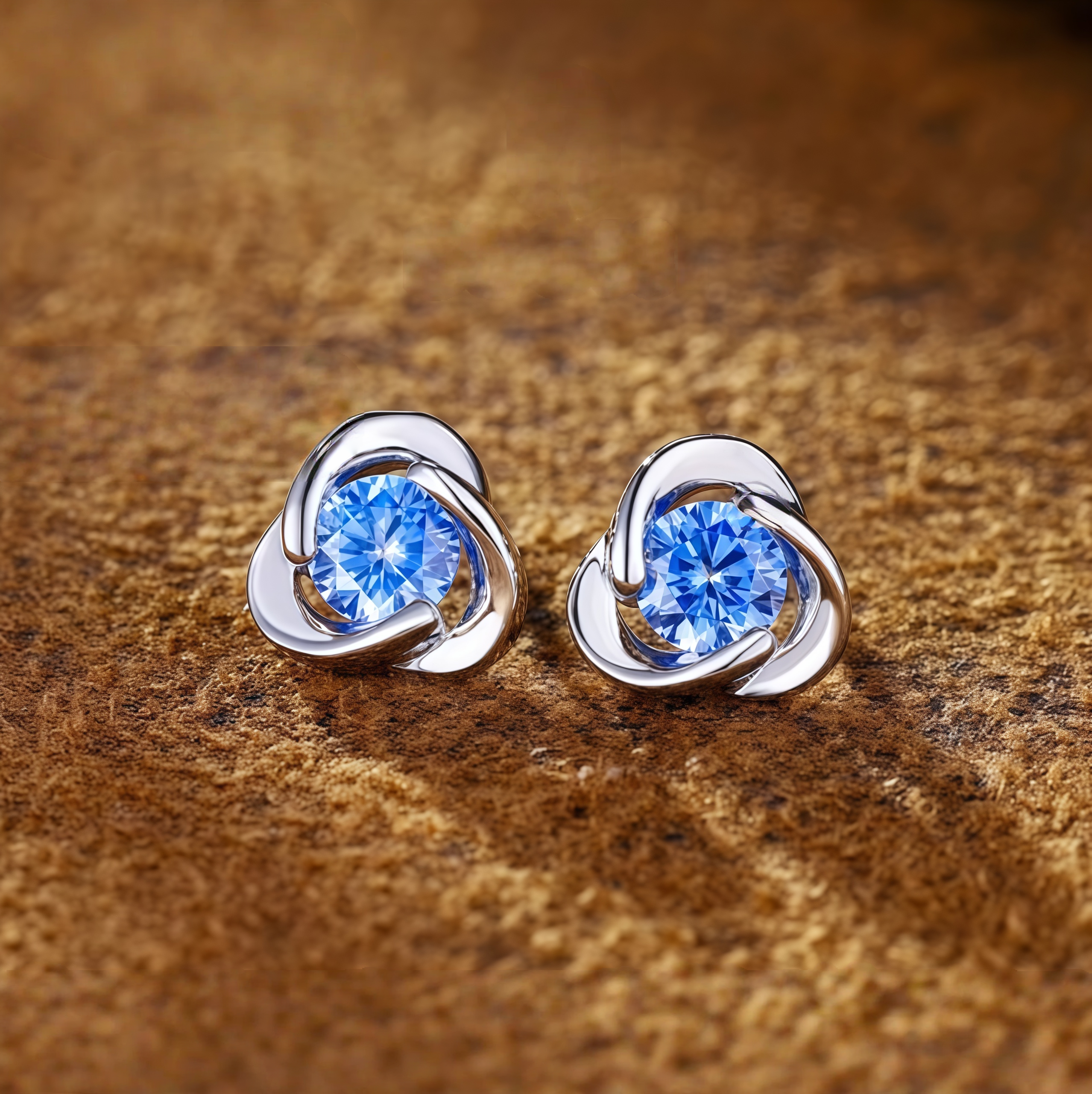 Spiral Light Blue Gem Stud Earrings