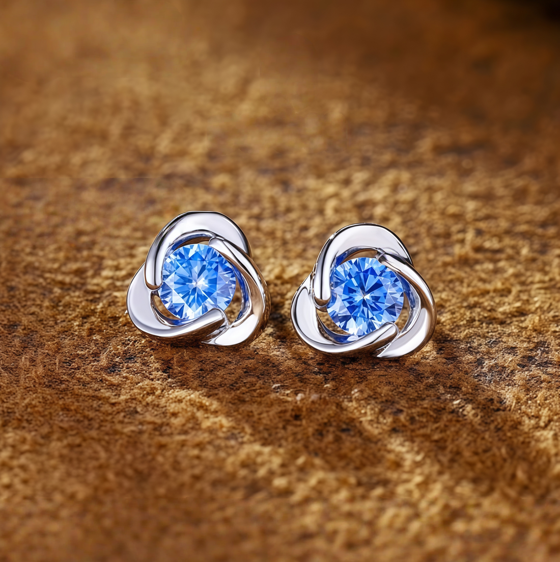 Spiral Light Blue Gem Stud Earrings