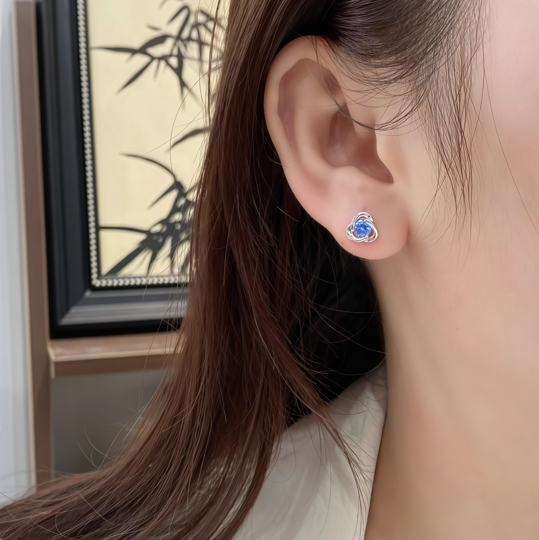 Spiral Light Blue Gem Stud Earrings