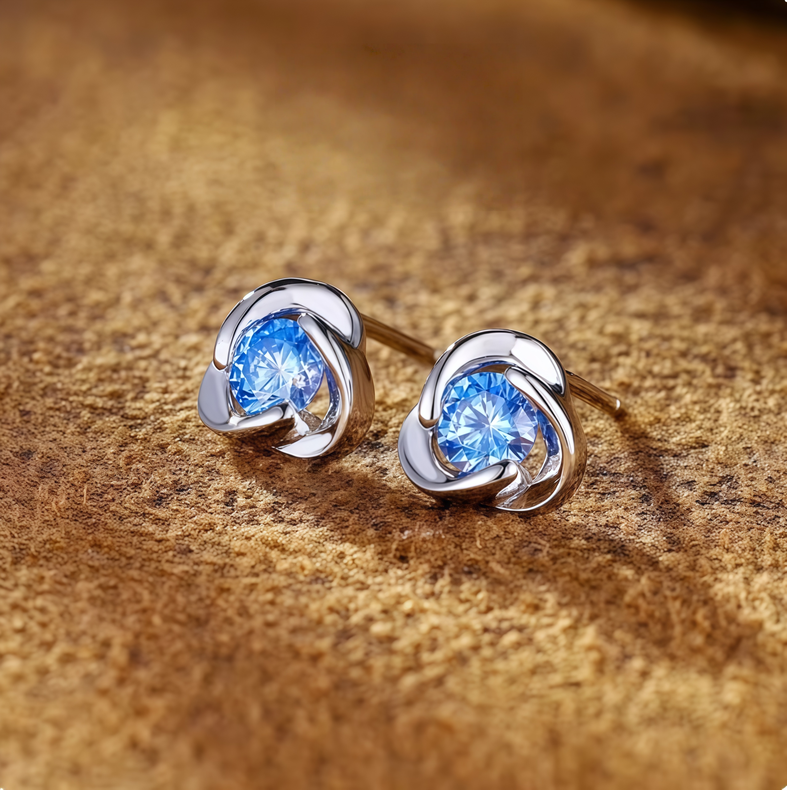 Spiral Light Blue Gem Stud Earrings