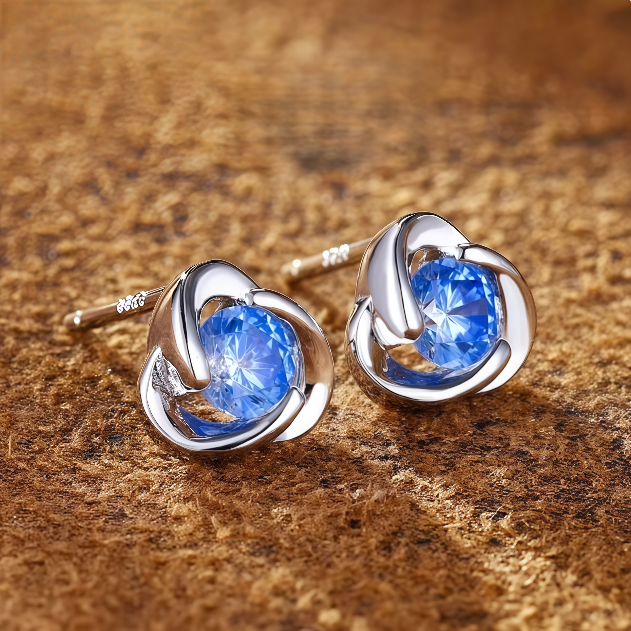 Spiral Light Blue Gem Stud Earrings