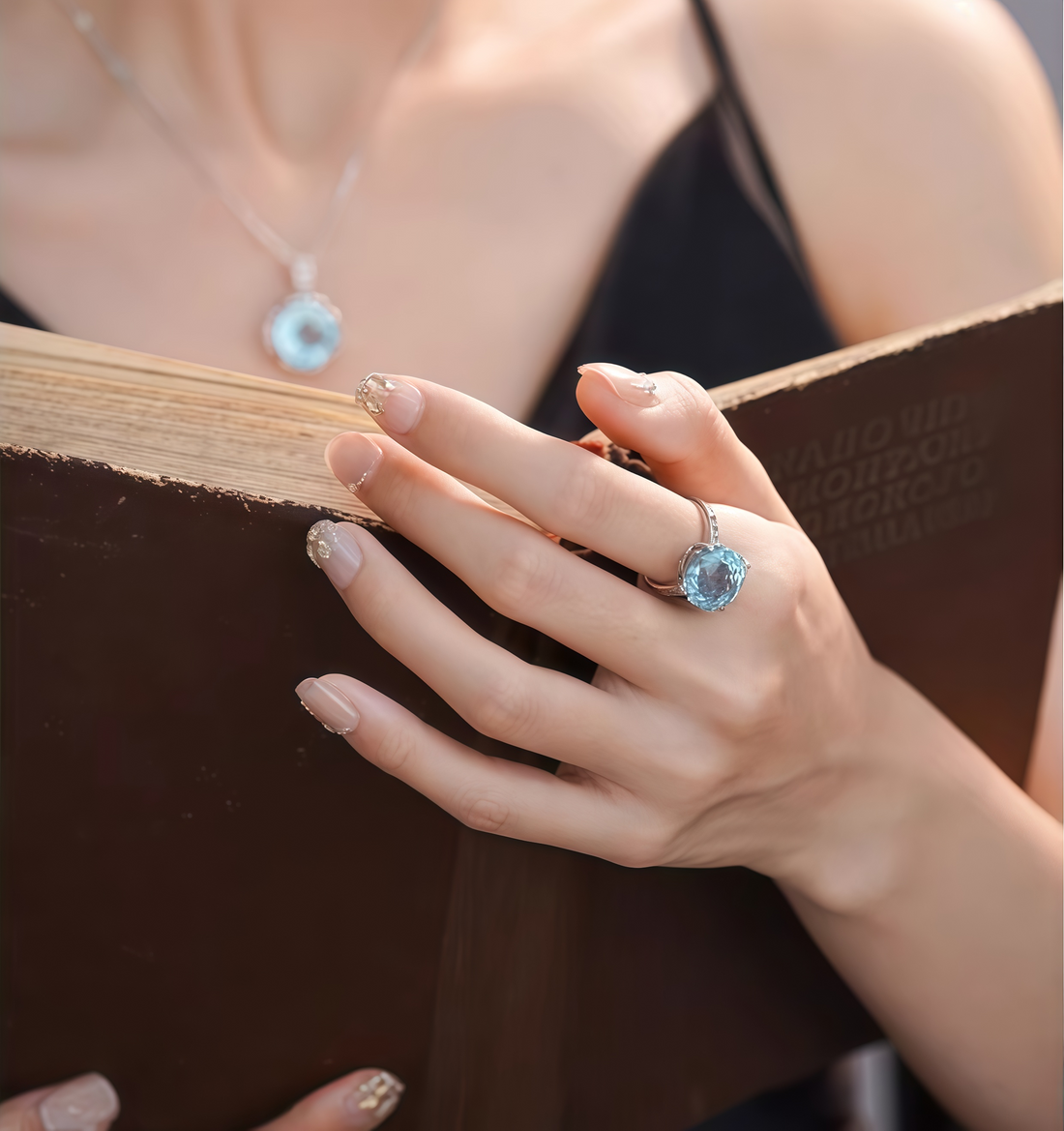 Sky blue topaz frozen rose ring