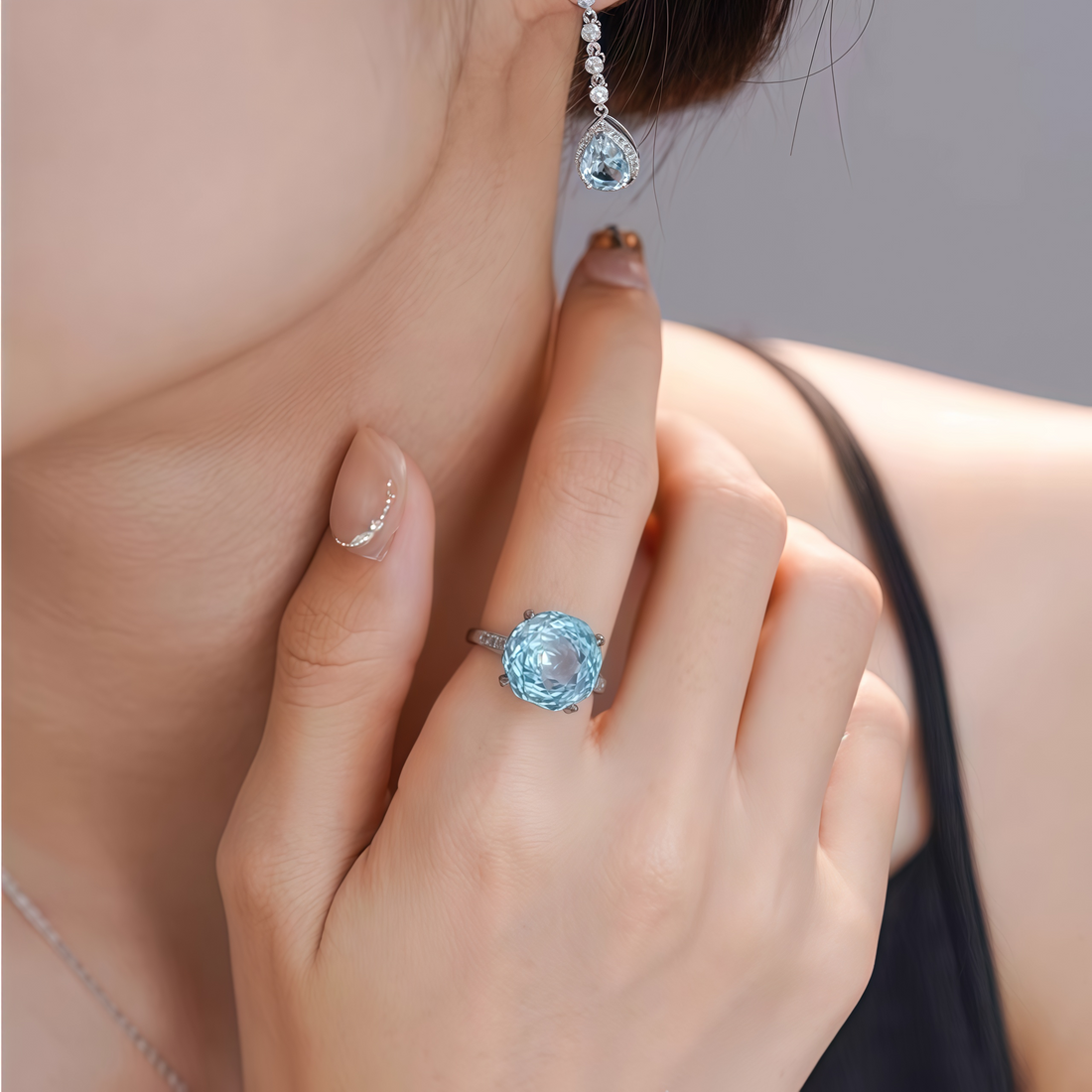 Sky blue topaz frozen rose ring