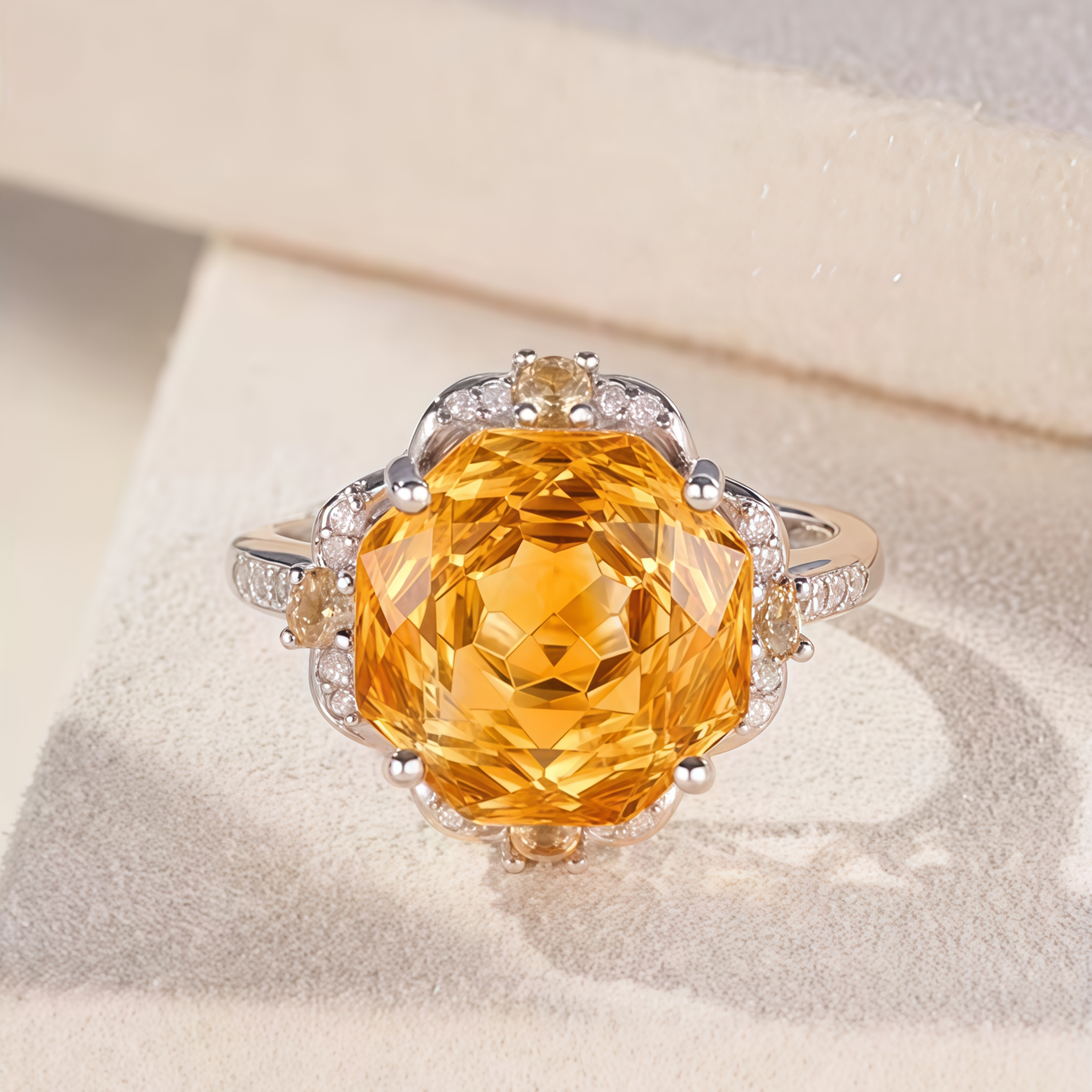 Natural yellow citrine rose ring