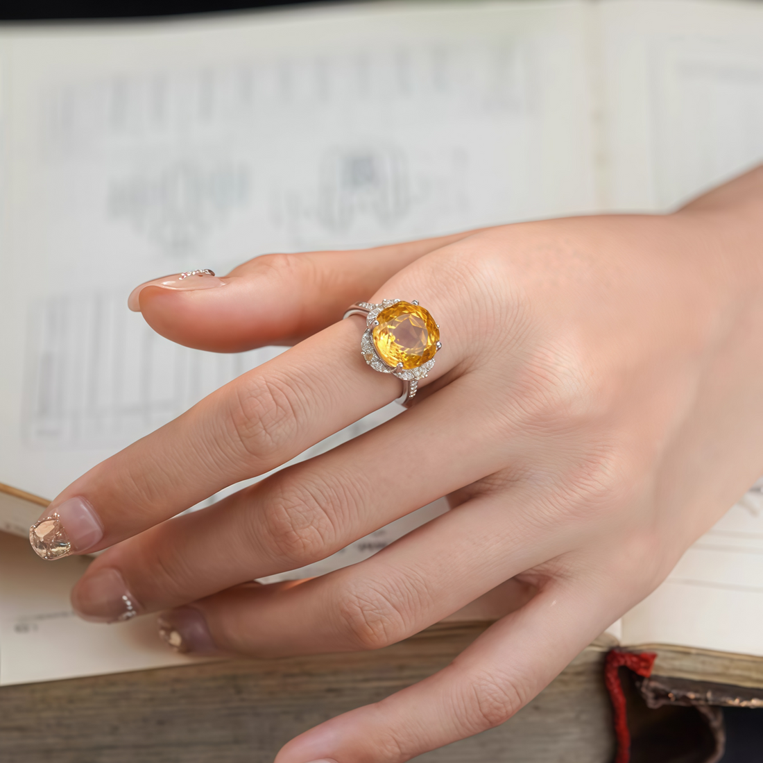 Natural yellow citrine rose ring
