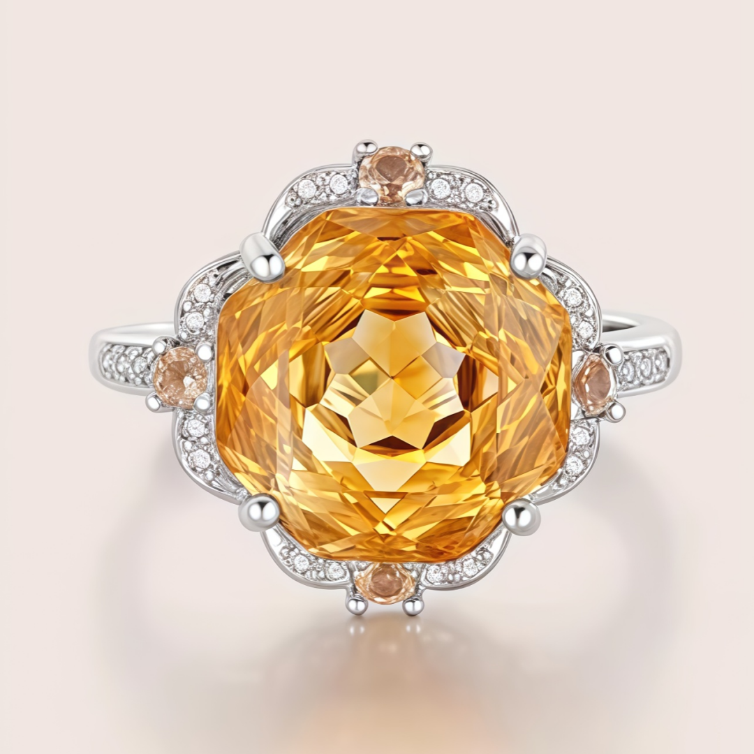 Natural yellow citrine rose ring