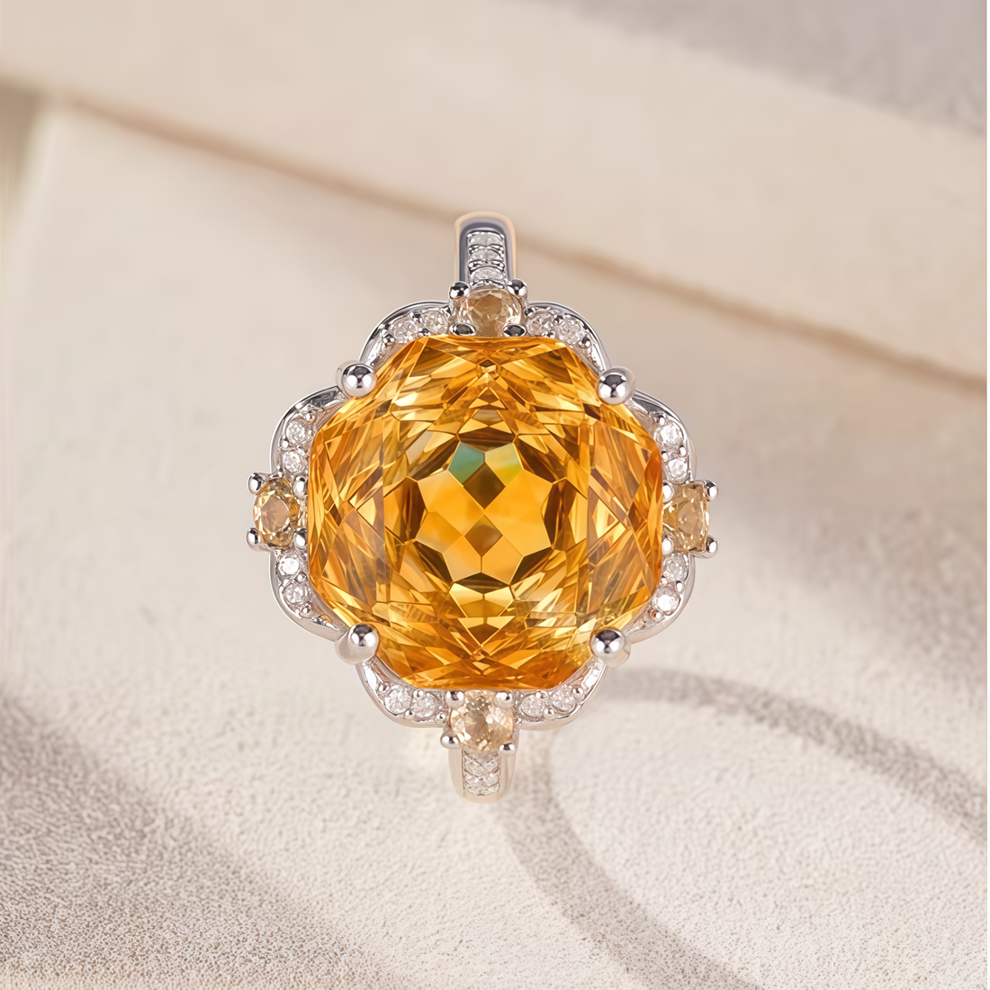Natural yellow citrine rose ring