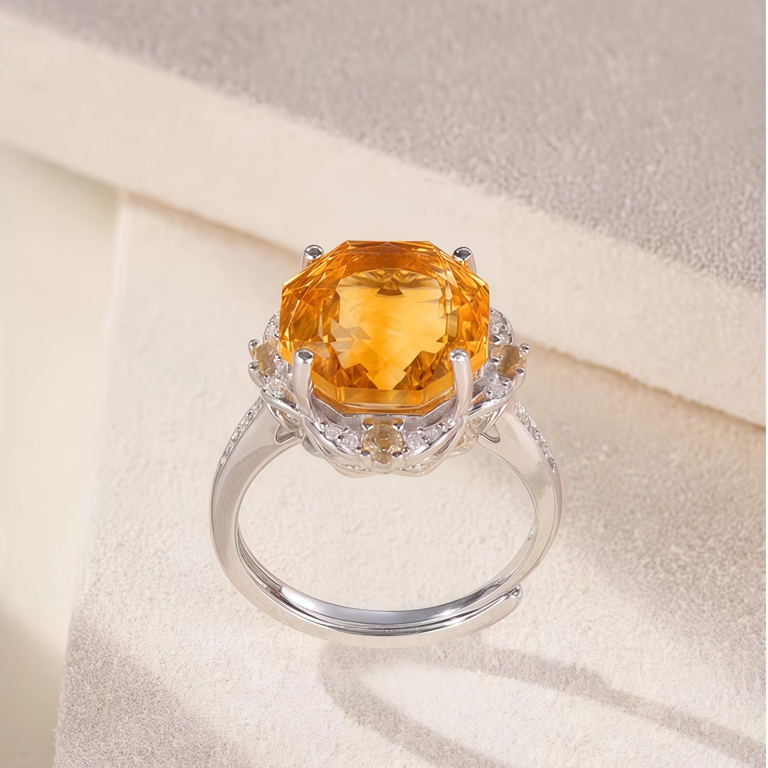 Natural yellow citrine rose ring
