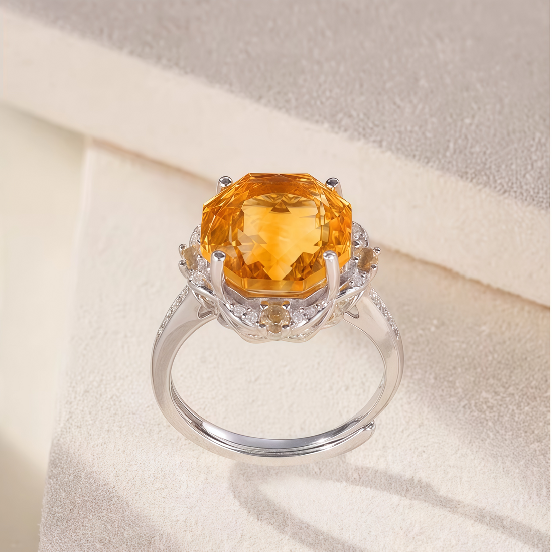 Natural yellow citrine rose ring