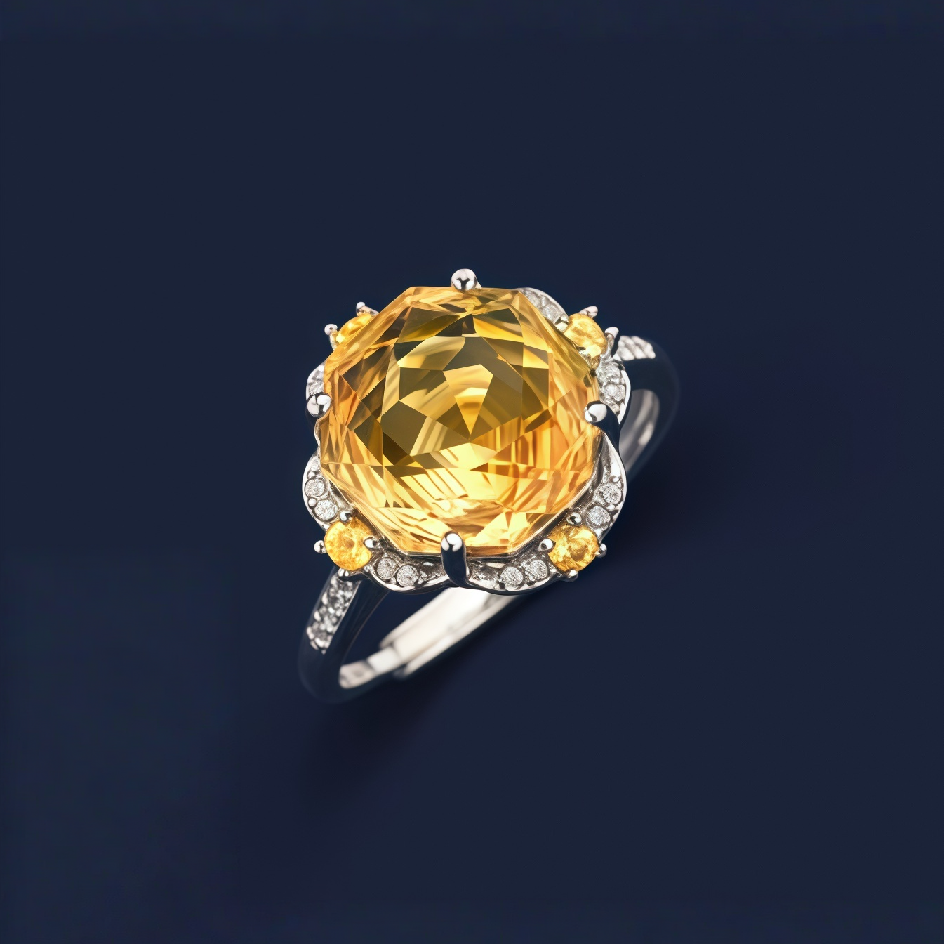 Natural yellow citrine rose ring