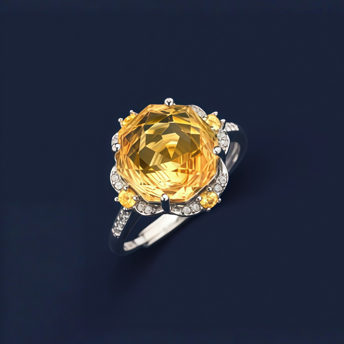 Natural yellow citrine rose ring