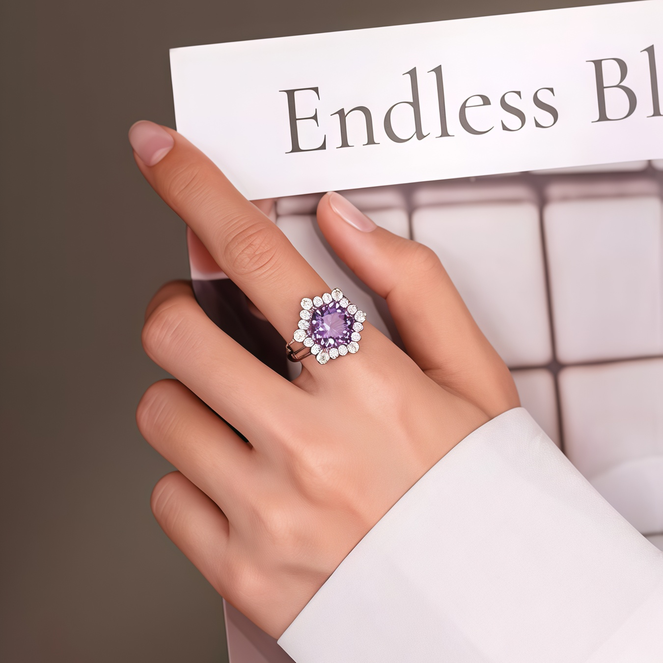 Natural amethyst ice flower ring