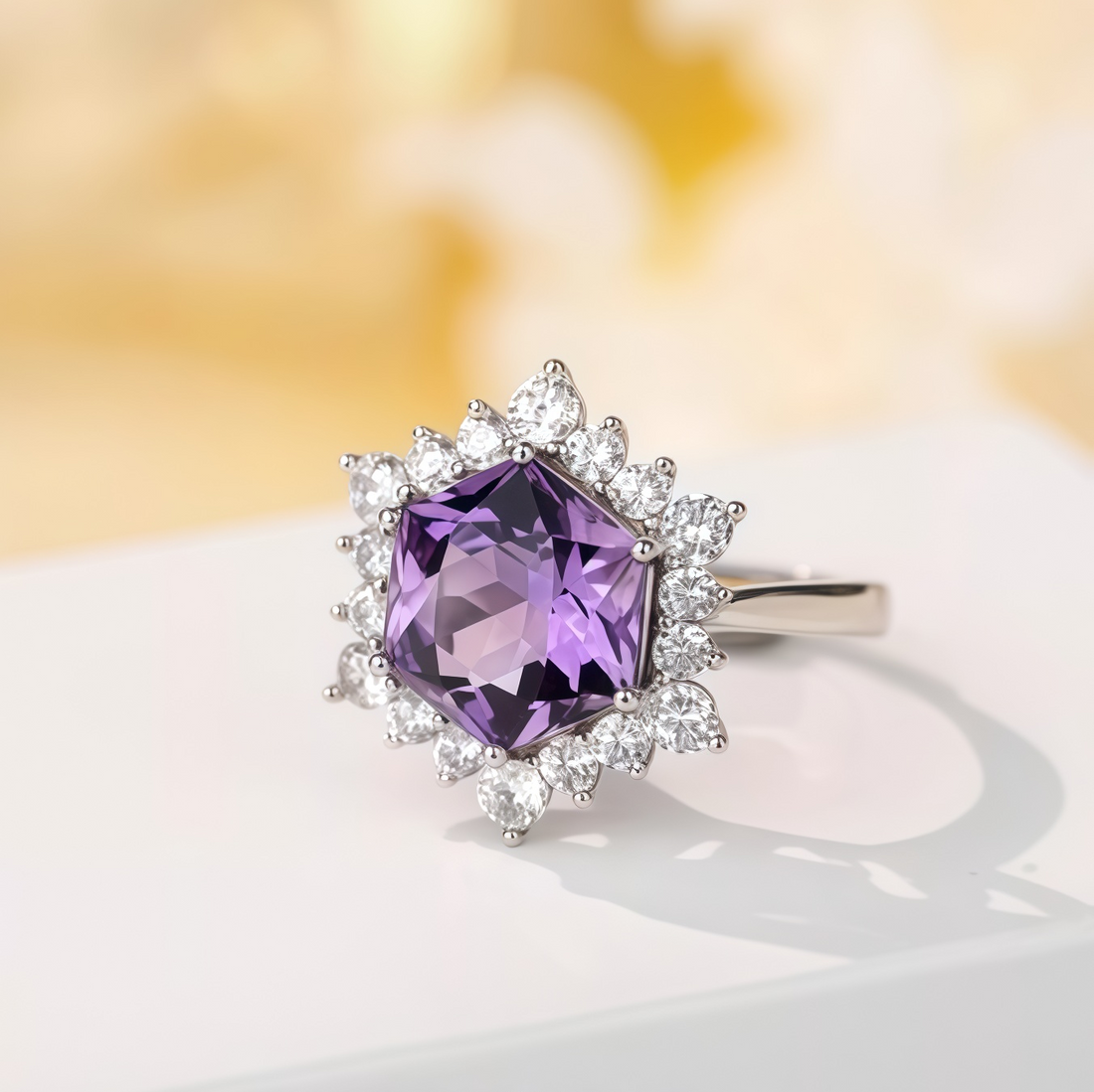 Natural amethyst ice flower ring