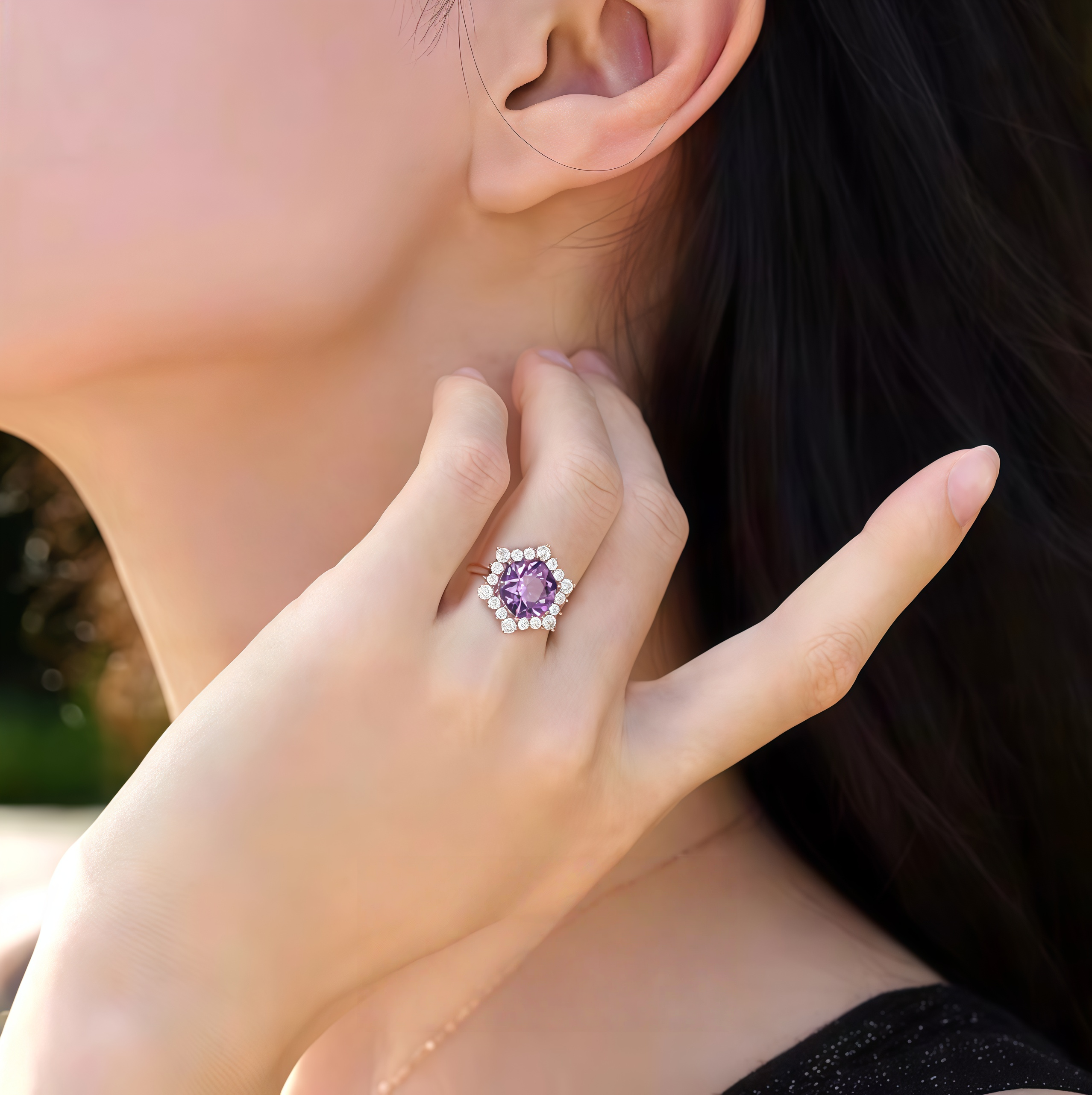 Natural amethyst ice flower ring