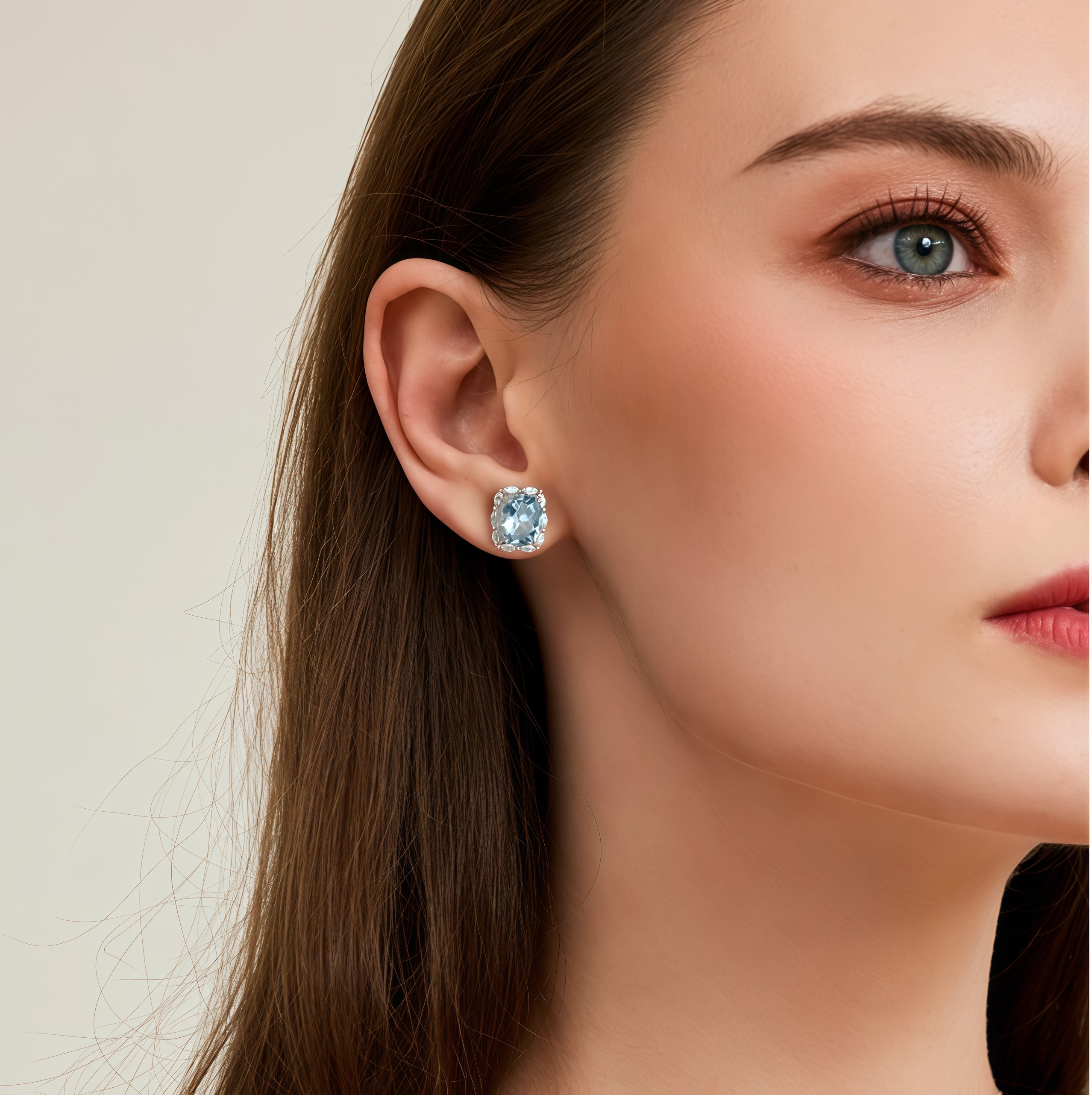 Light of the Icy Sea: Aquamarine Rectangular Stud Earrings