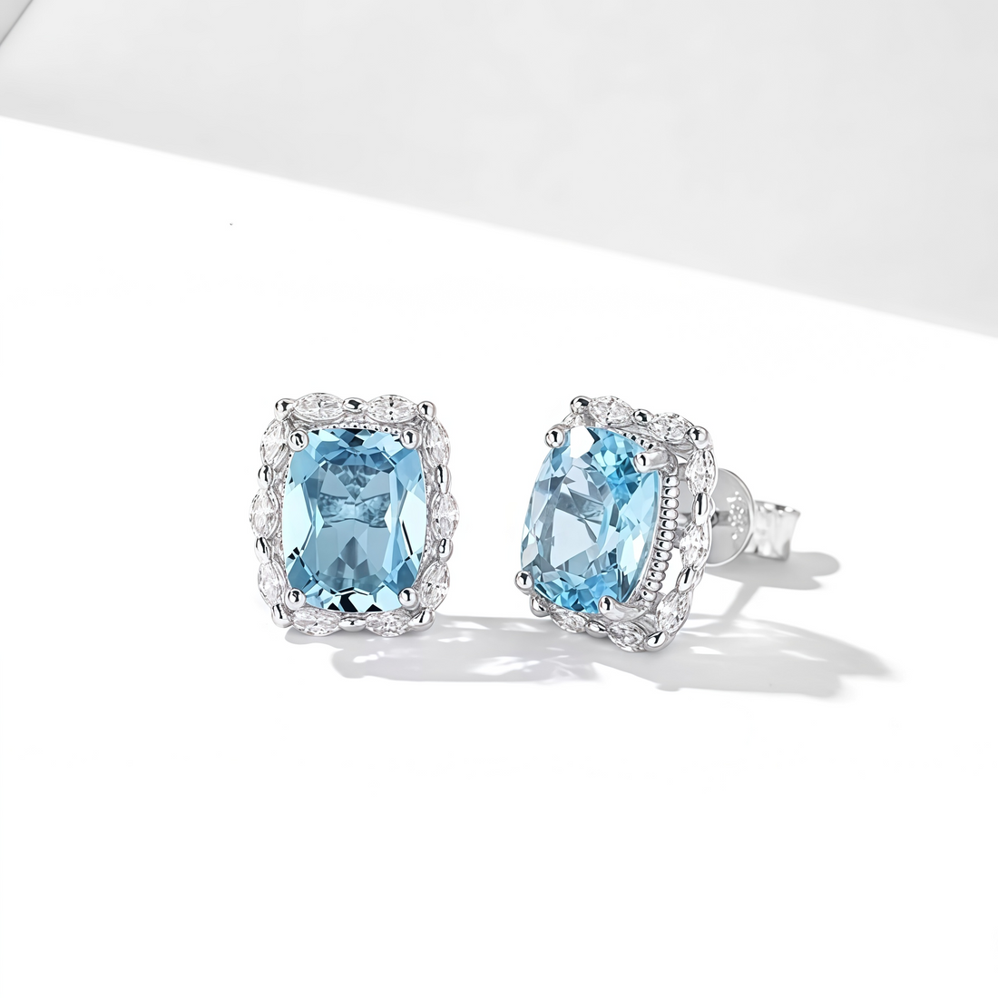 Light of the Icy Sea: Aquamarine Rectangular Stud Earrings