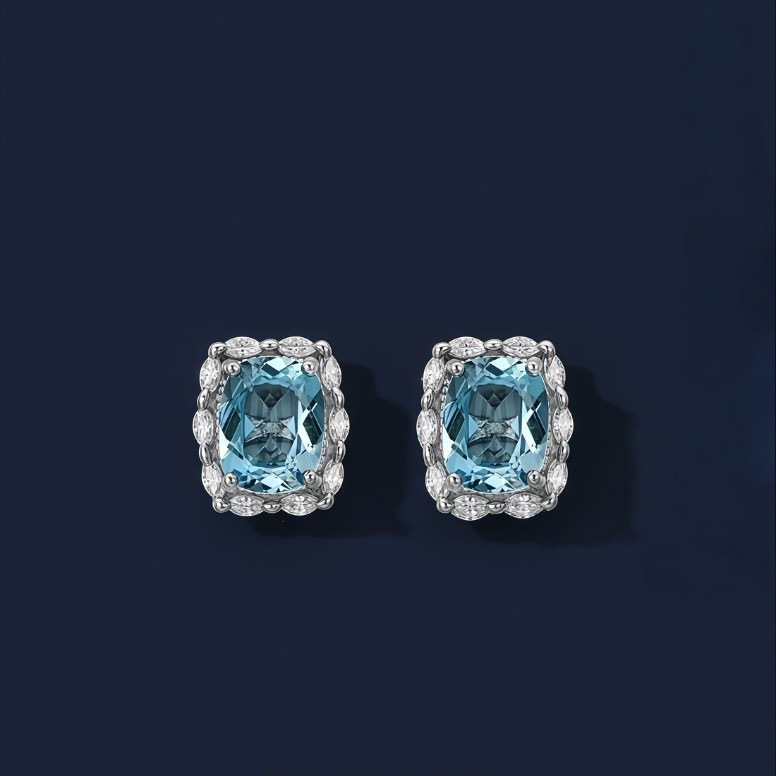 Light of the Icy Sea: Aquamarine Rectangular Stud Earrings