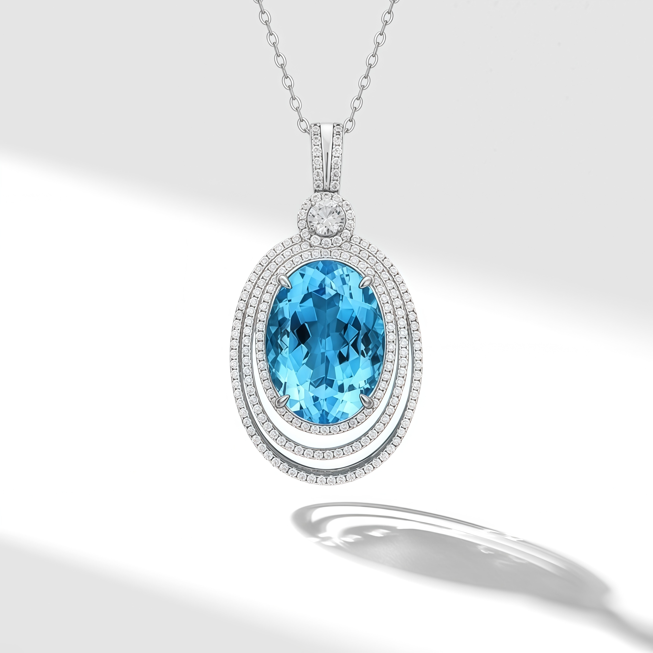 Deep Sea Star Halo – Oval Blue Topaz Necklace