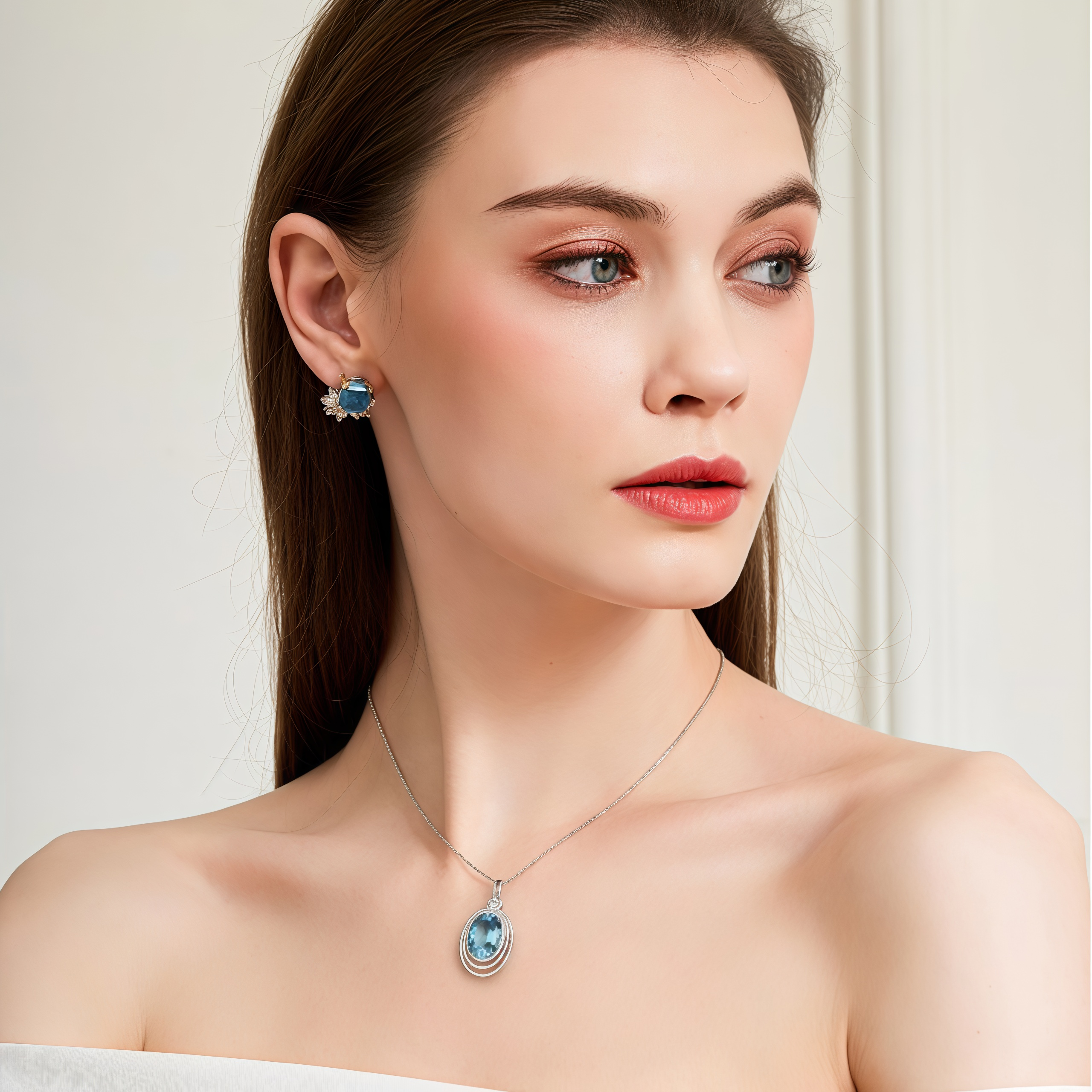 Deep Sea Star Halo – Oval Blue Topaz Necklace