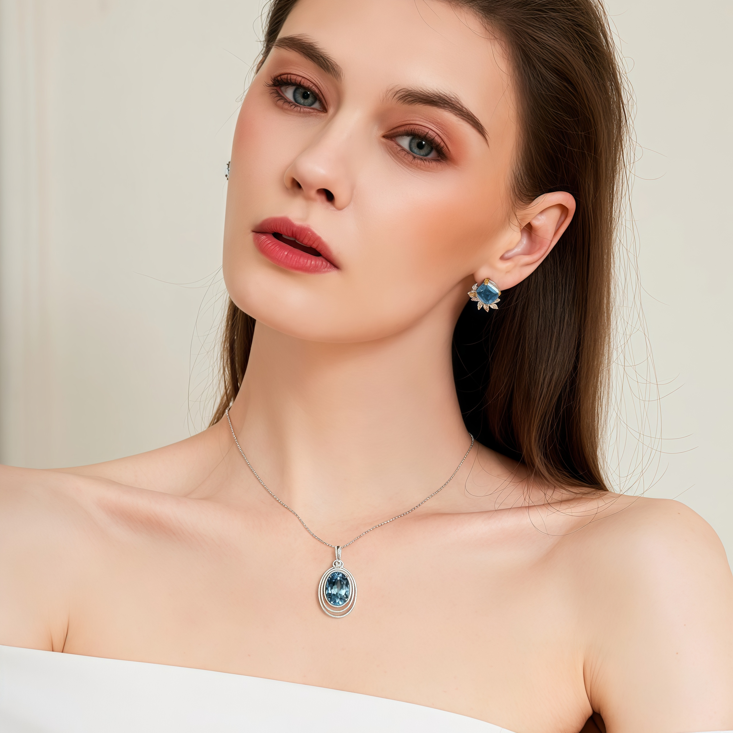 Deep Sea Star Halo – Oval Blue Topaz Necklace