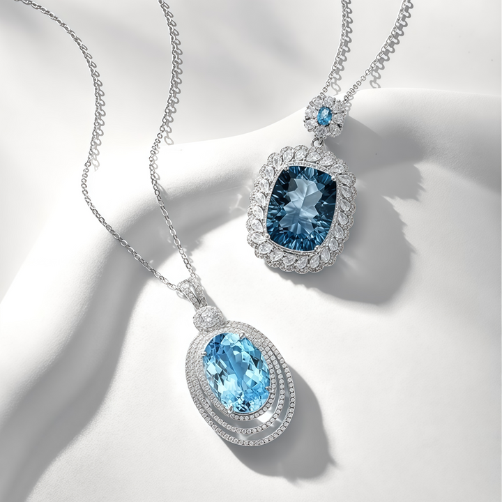Deep Sea Star Halo – Oval Blue Topaz Necklace