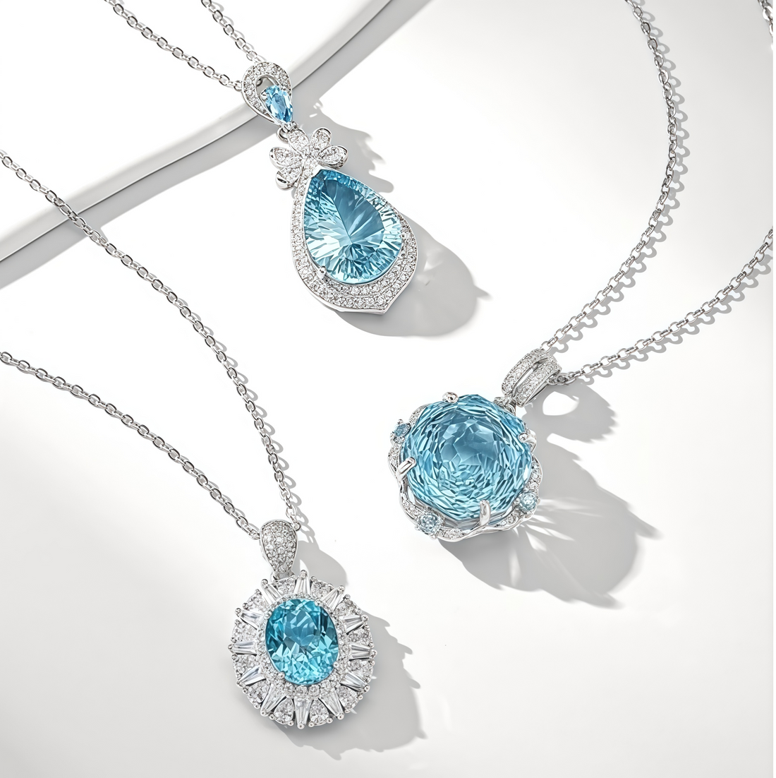 Blue Ocean Blossom – Natural Topaz Rose Necklace