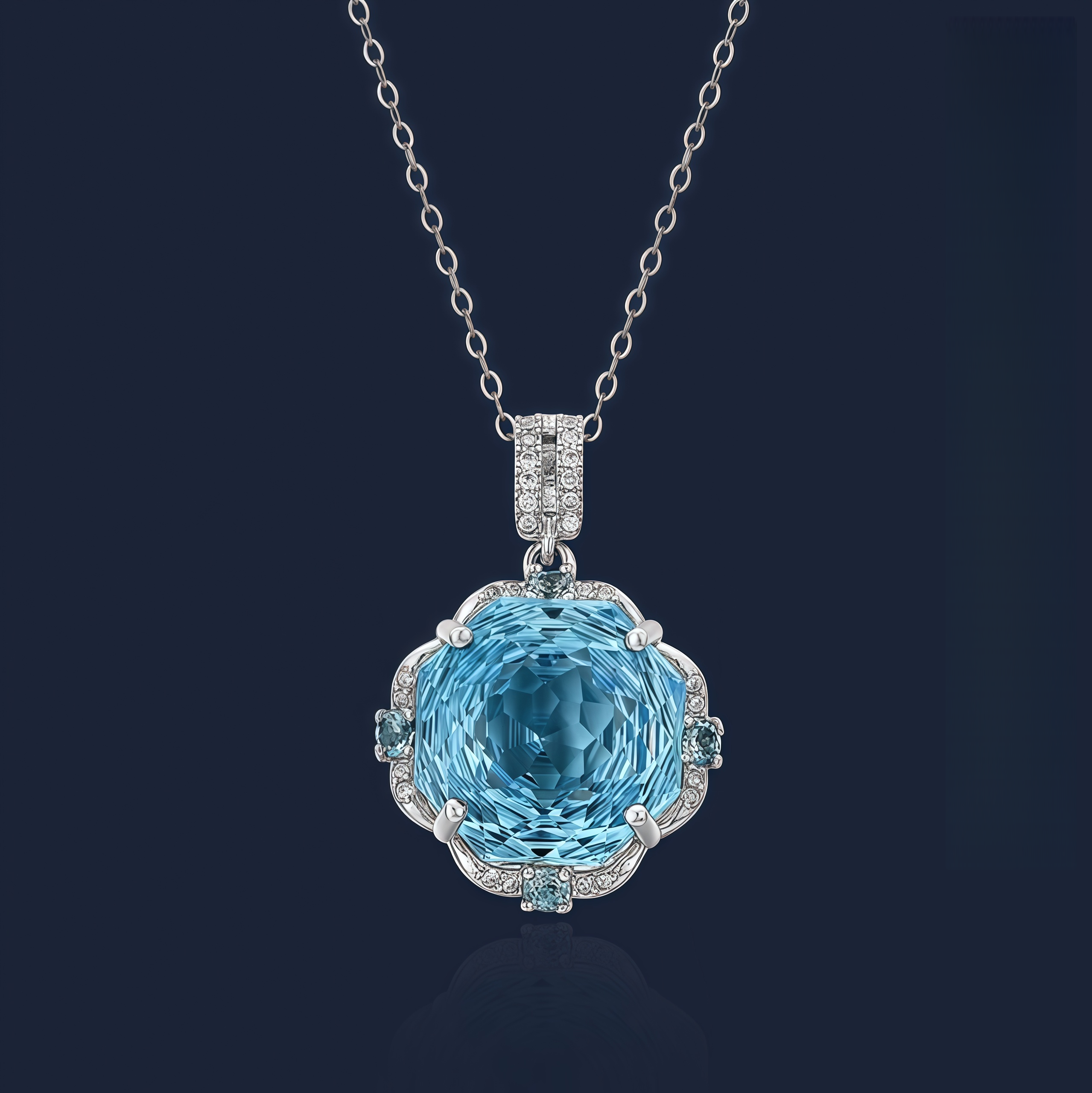 Blue Ocean Blossom – Natural Topaz Rose Necklace